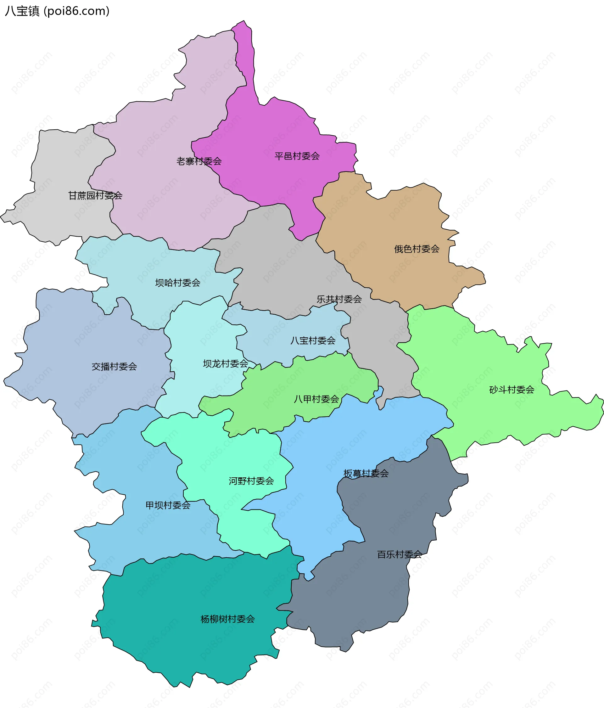 八宝镇边界地图(五级行政区划)