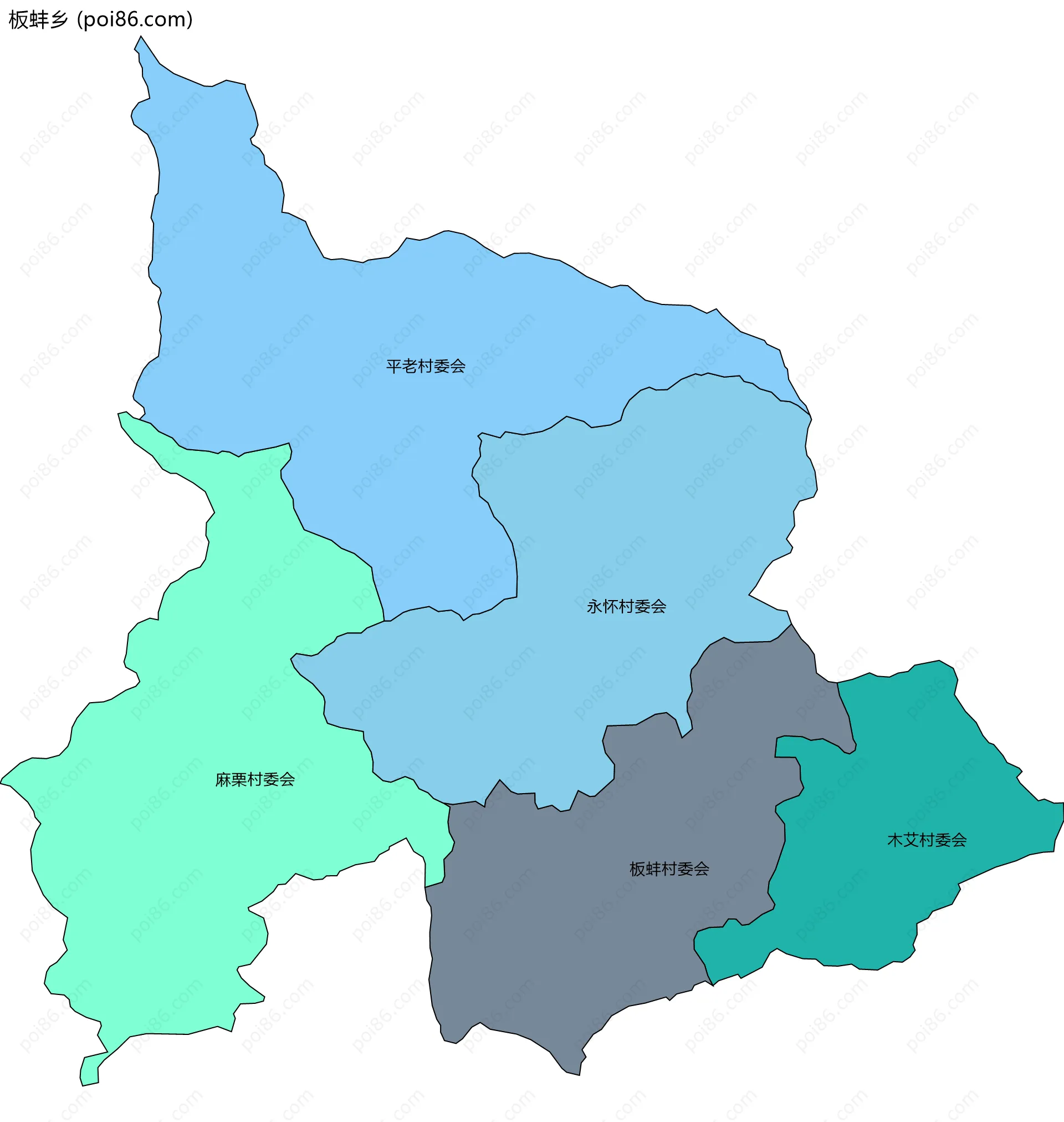 板蚌乡边界地图(五级行政区划)