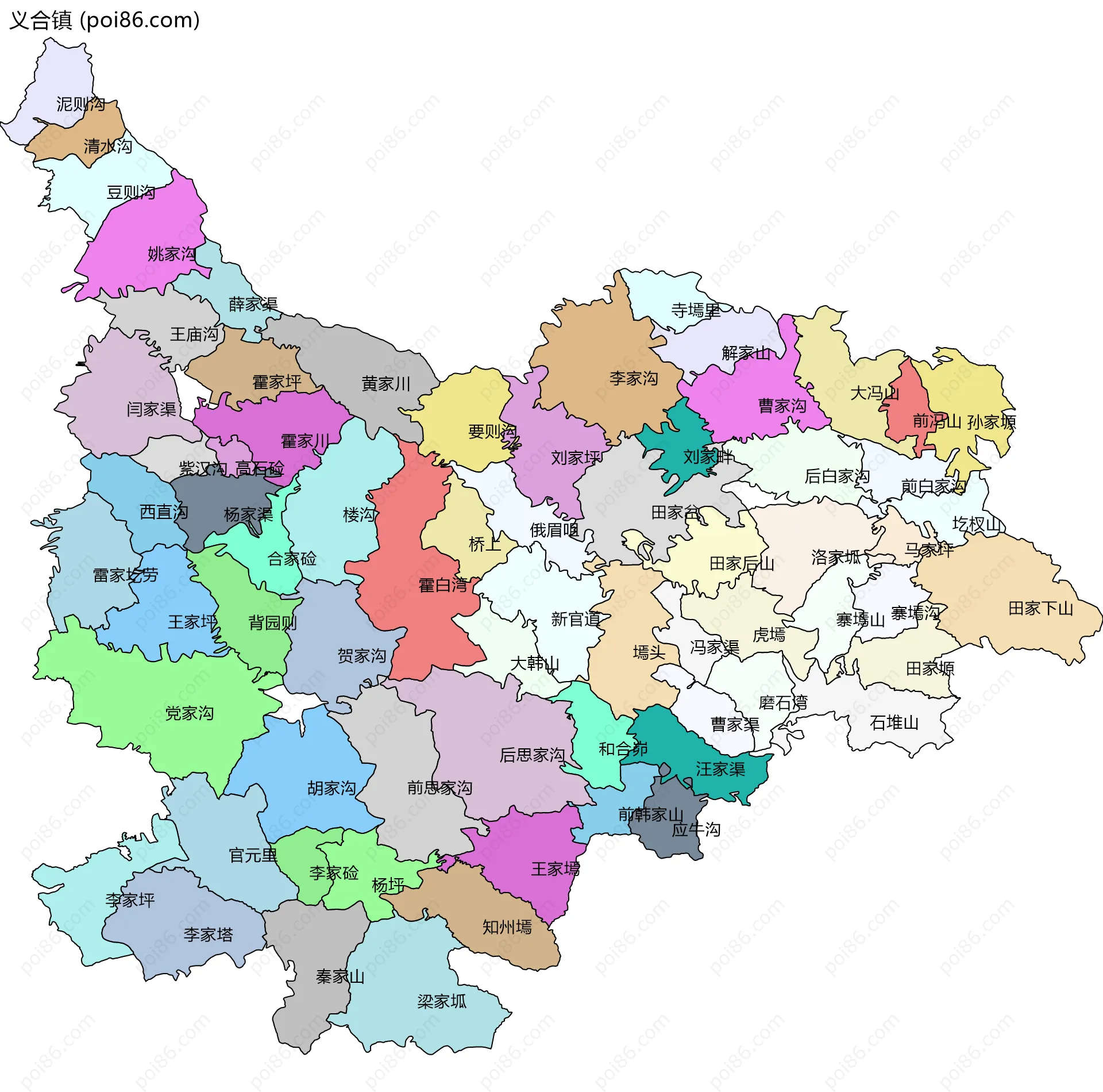 义合镇边界地图(五级行政区划)