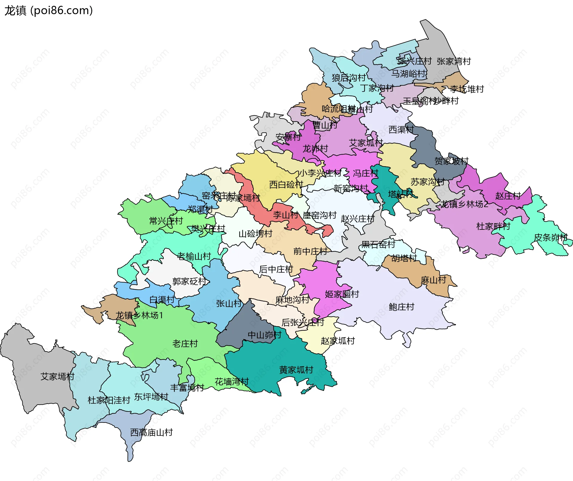 龙镇边界地图(五级行政区划)
