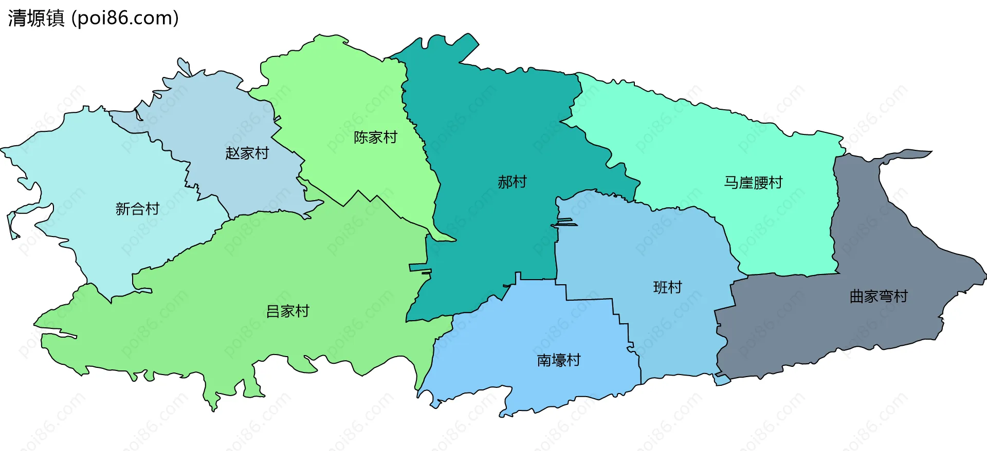 清塬镇边界地图(五级行政区划)
