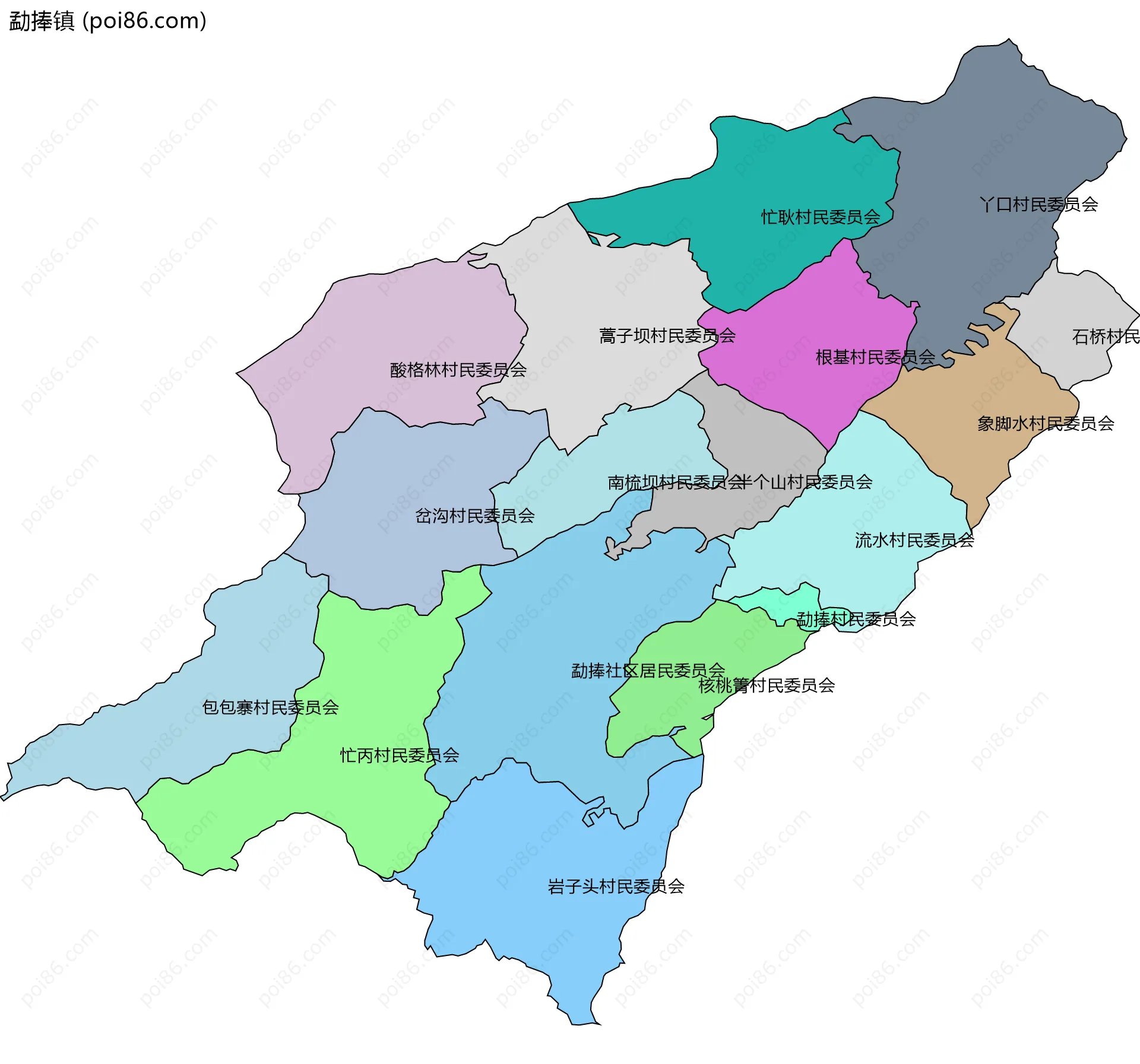 勐捧镇边界地图(五级行政区划)