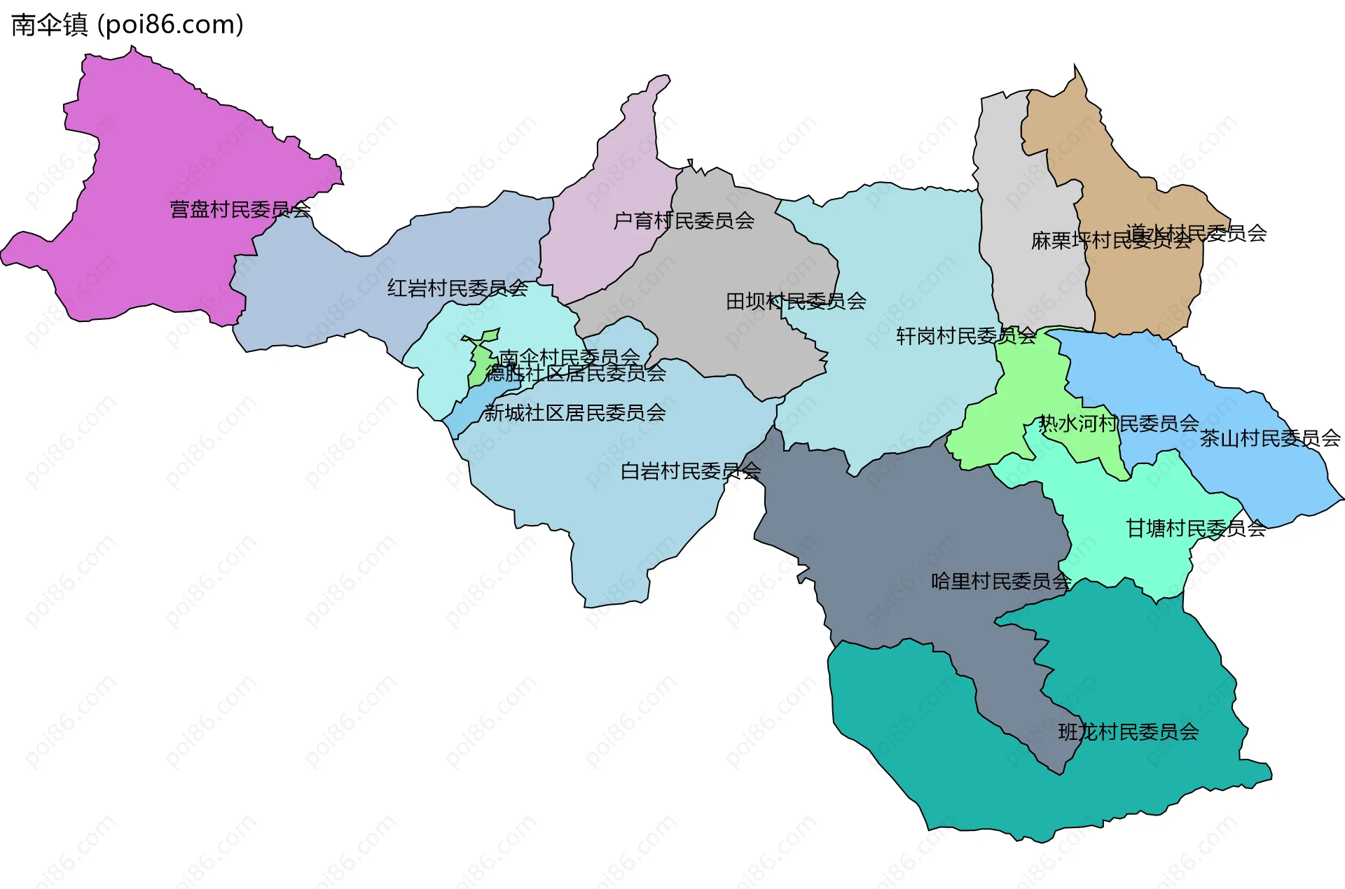 南伞镇边界地图(五级行政区划)