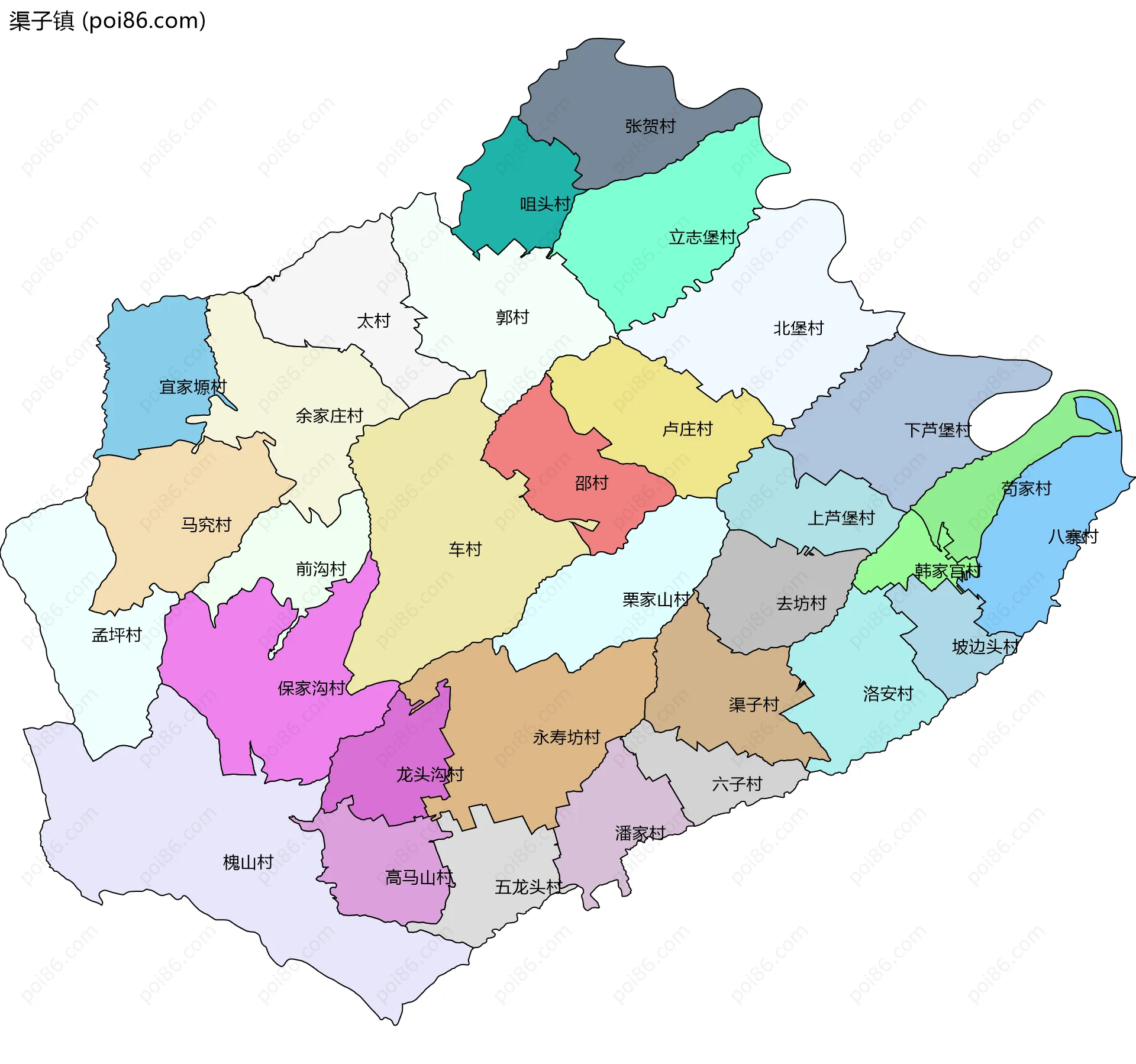 渠子镇边界地图(五级行政区划)
