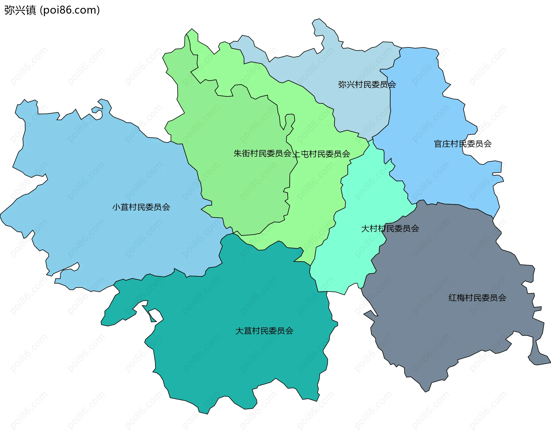 弥兴镇边界地图(五级行政区划)