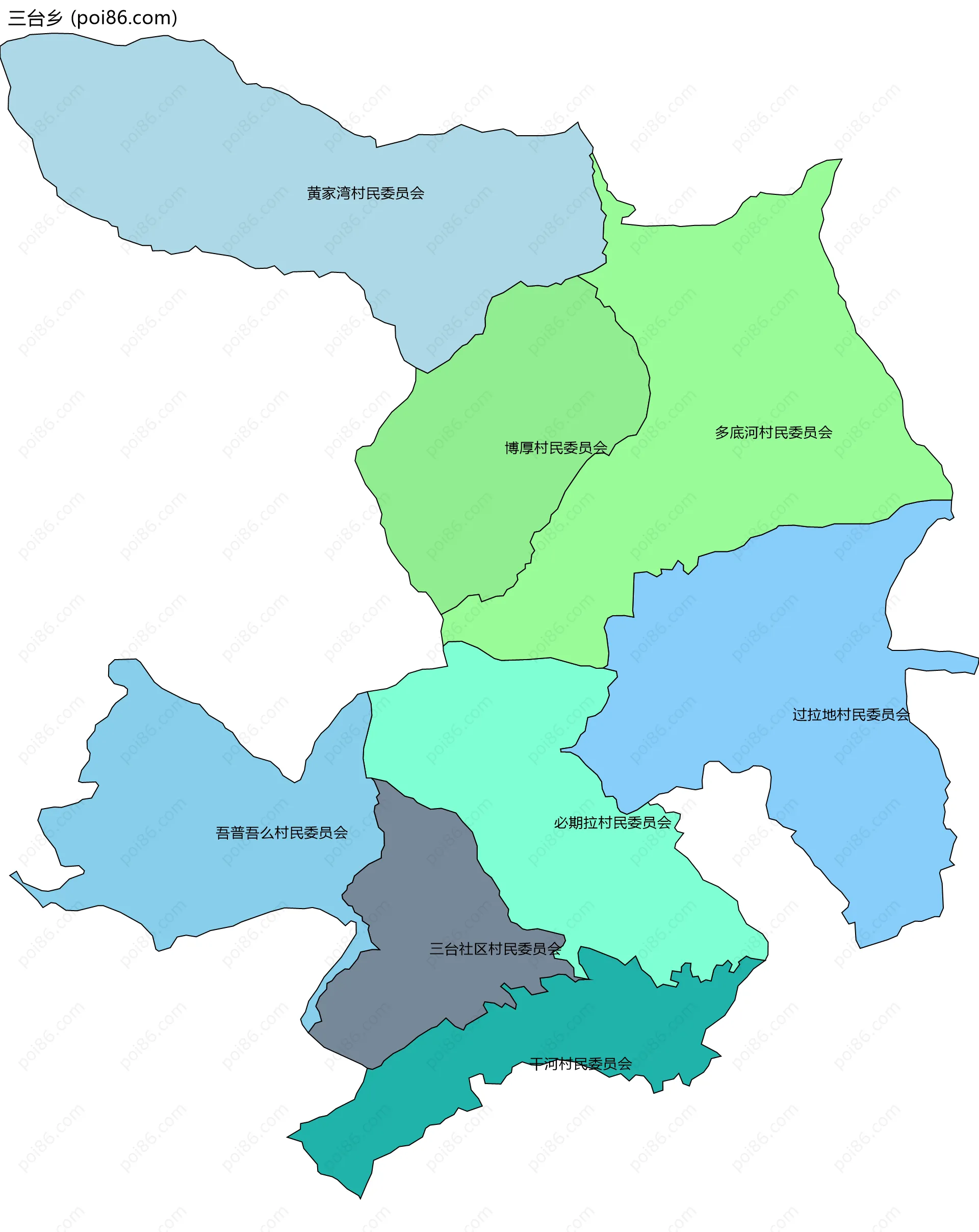 三台乡边界地图(五级行政区划)