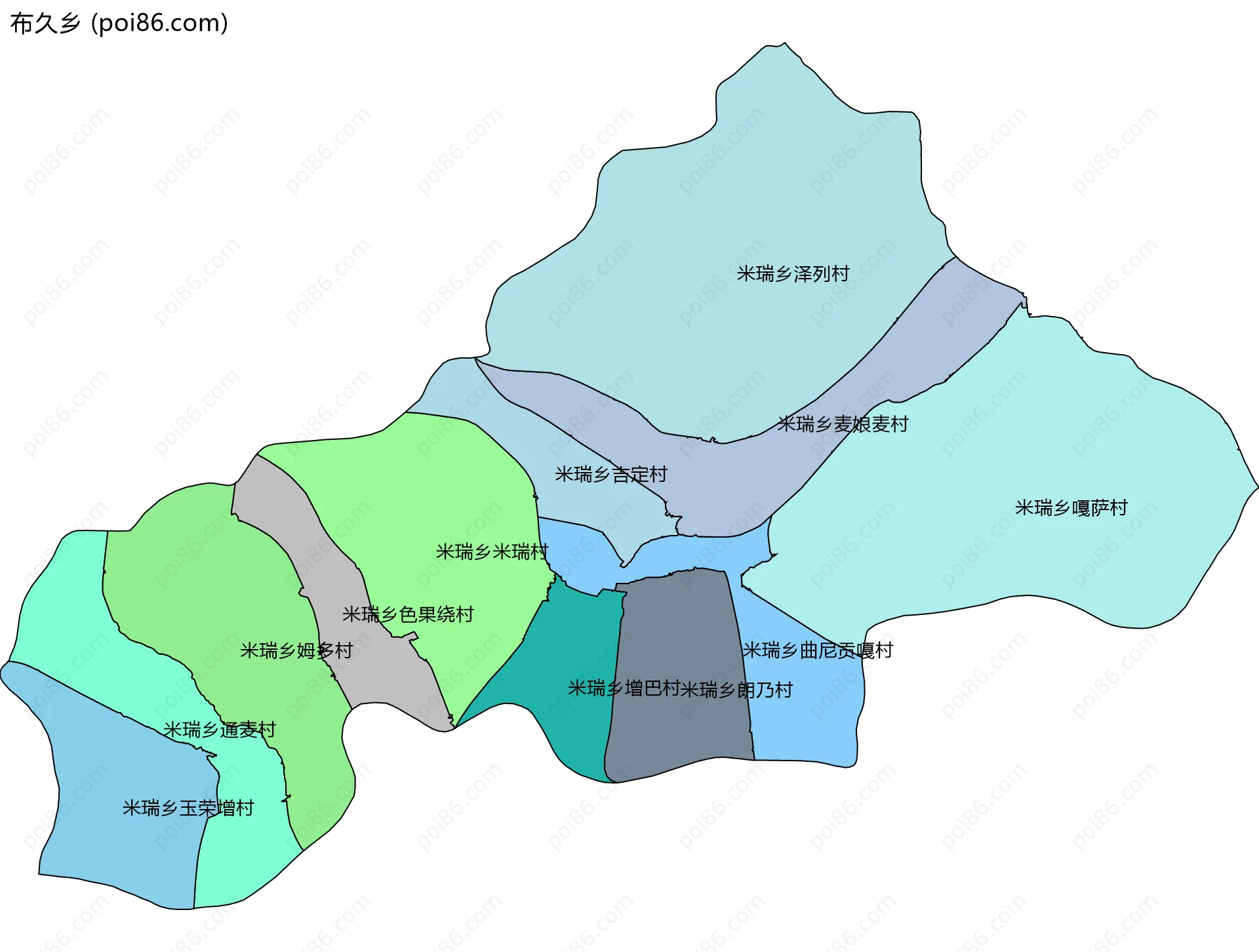 布久乡边界地图(五级行政区划)