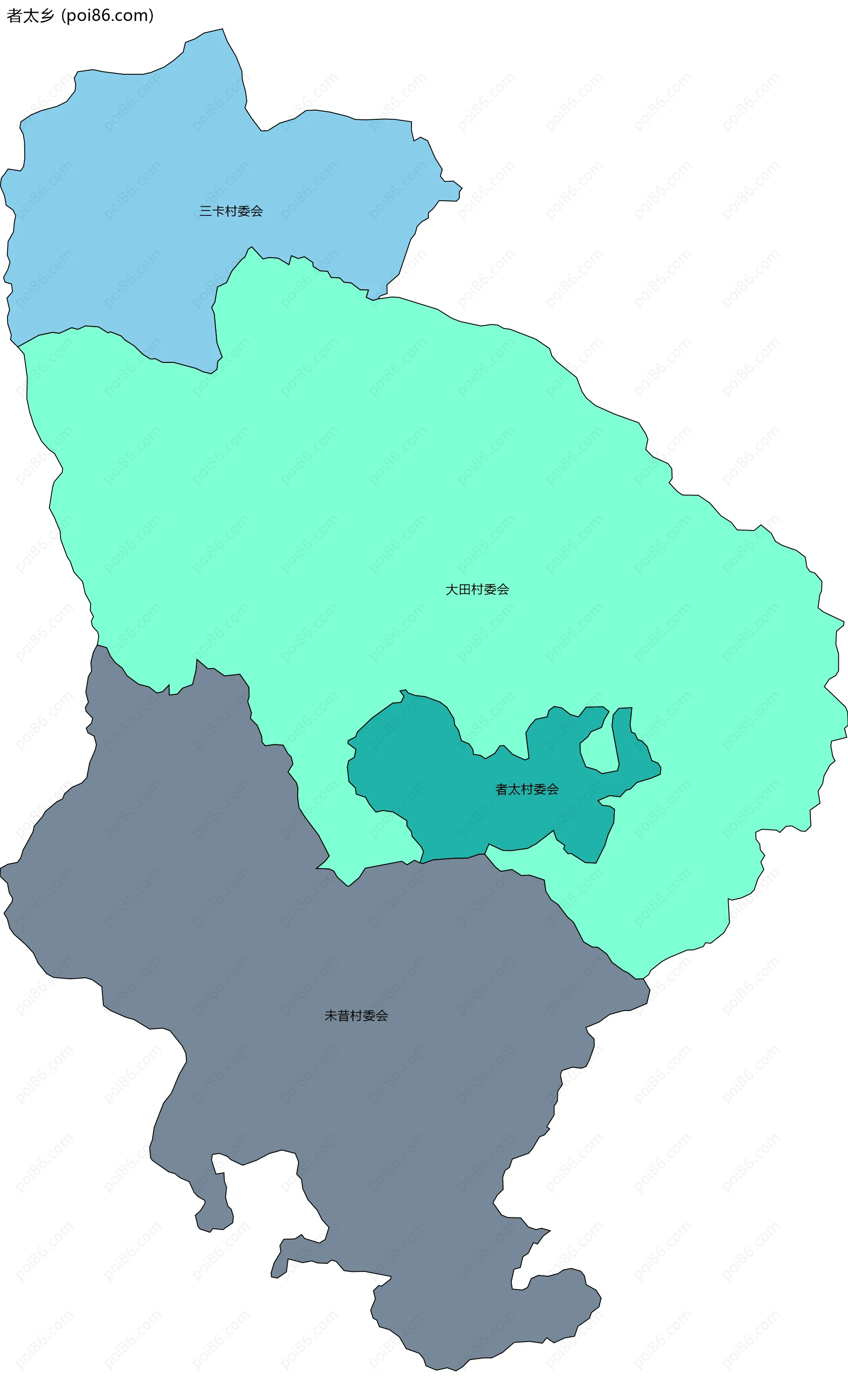 者太乡边界地图(五级行政区划)