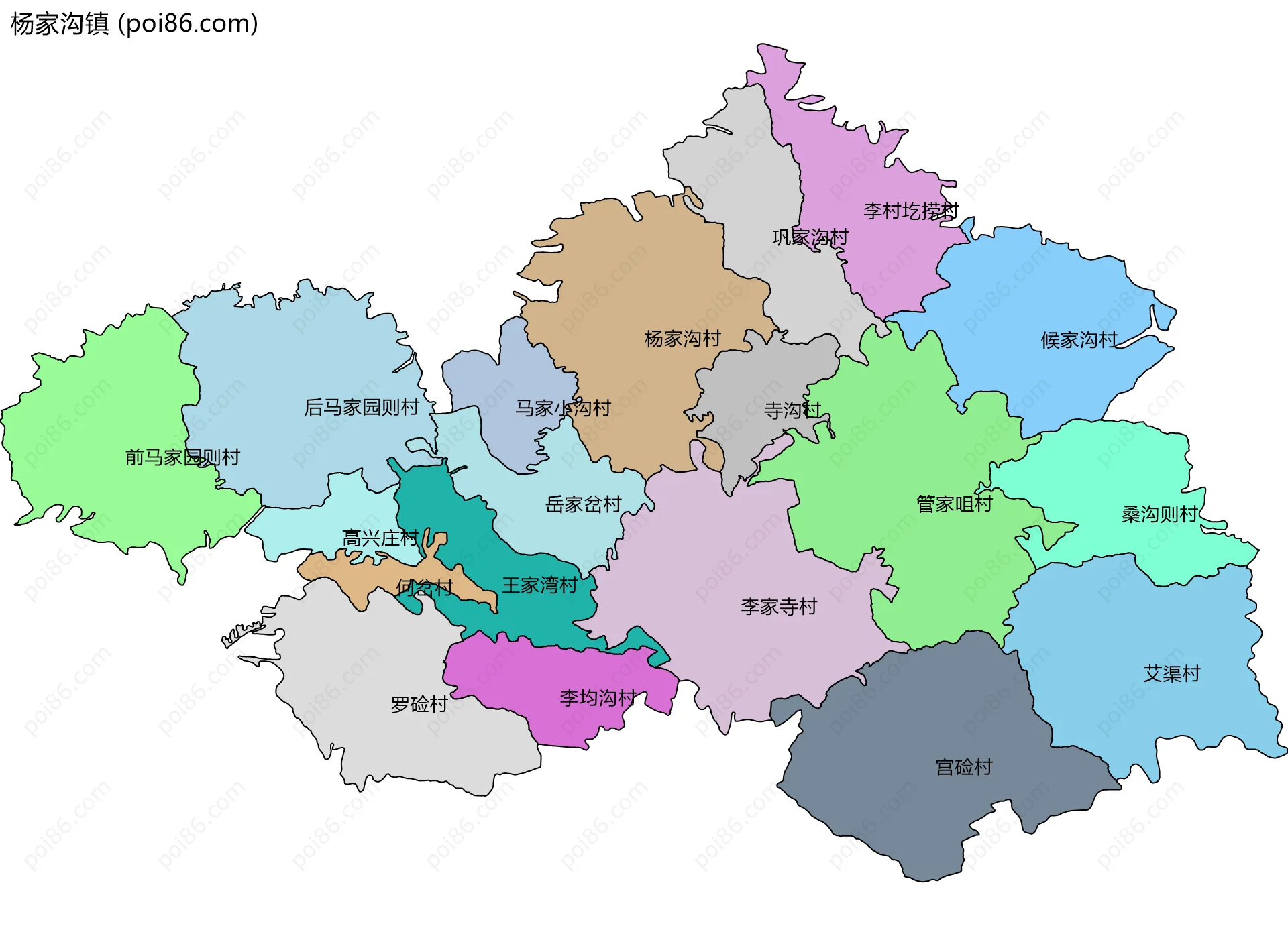 杨家沟镇边界地图(五级行政区划)