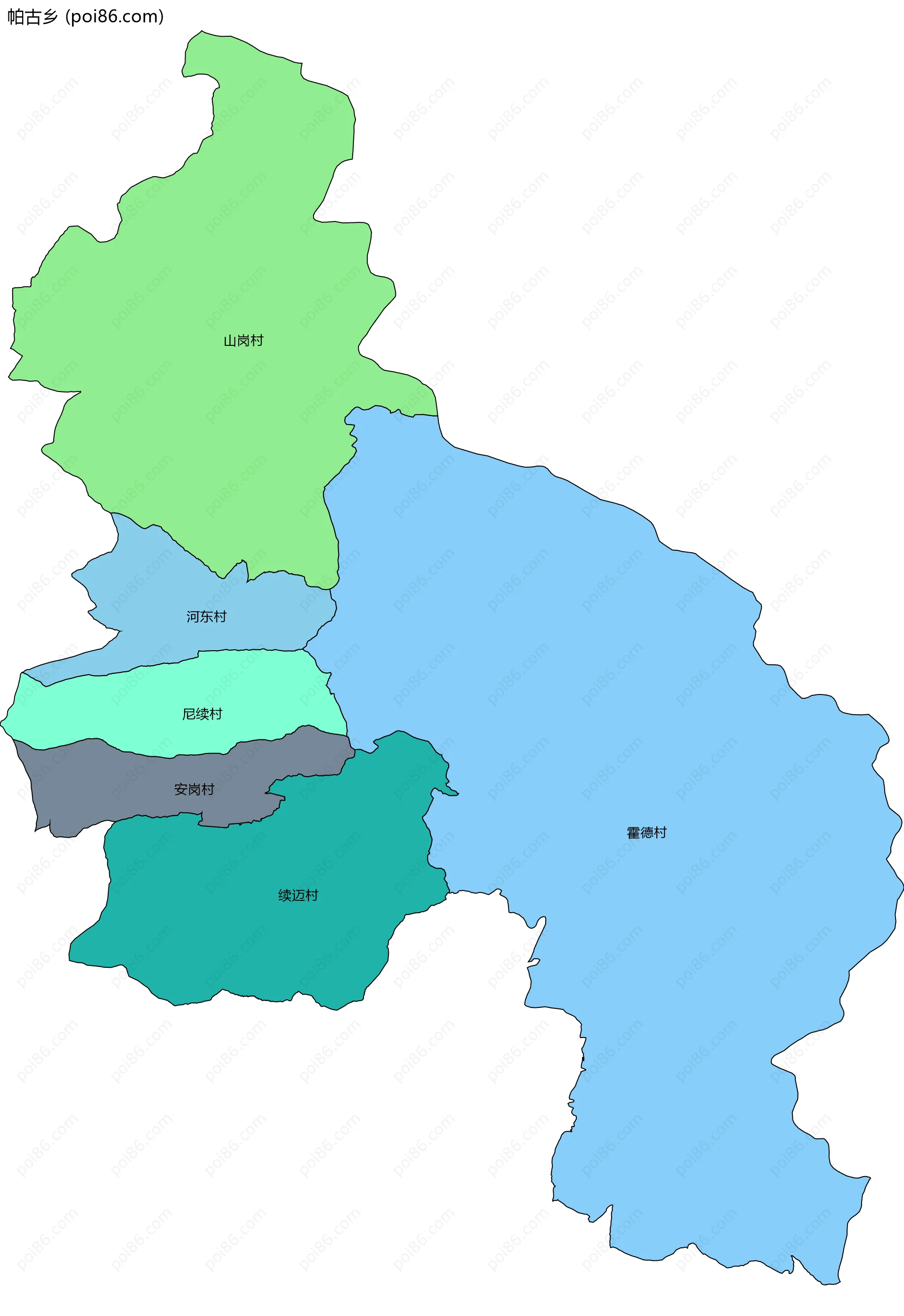 帕古乡边界地图(五级行政区划)