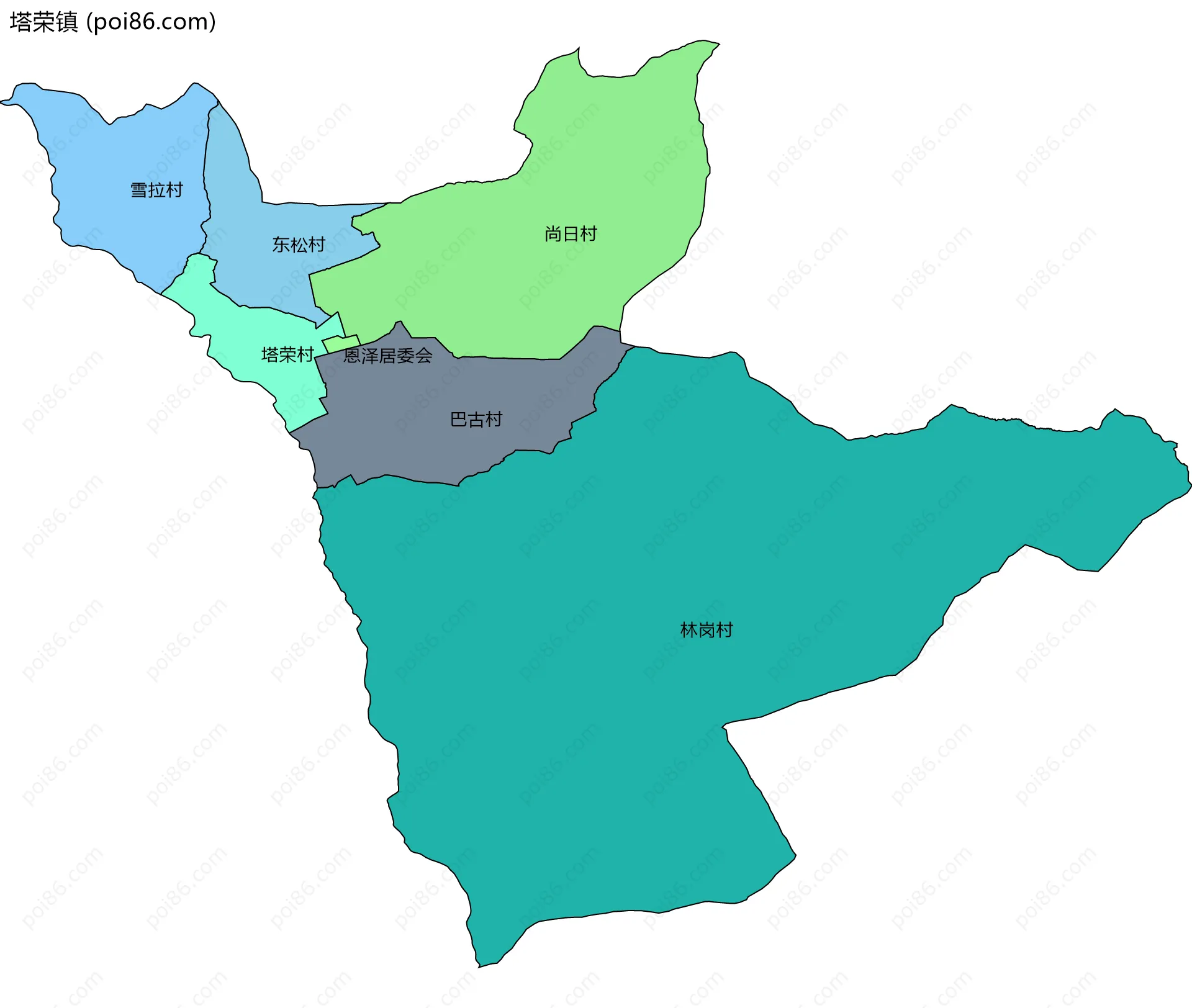 塔荣镇边界地图(五级行政区划)