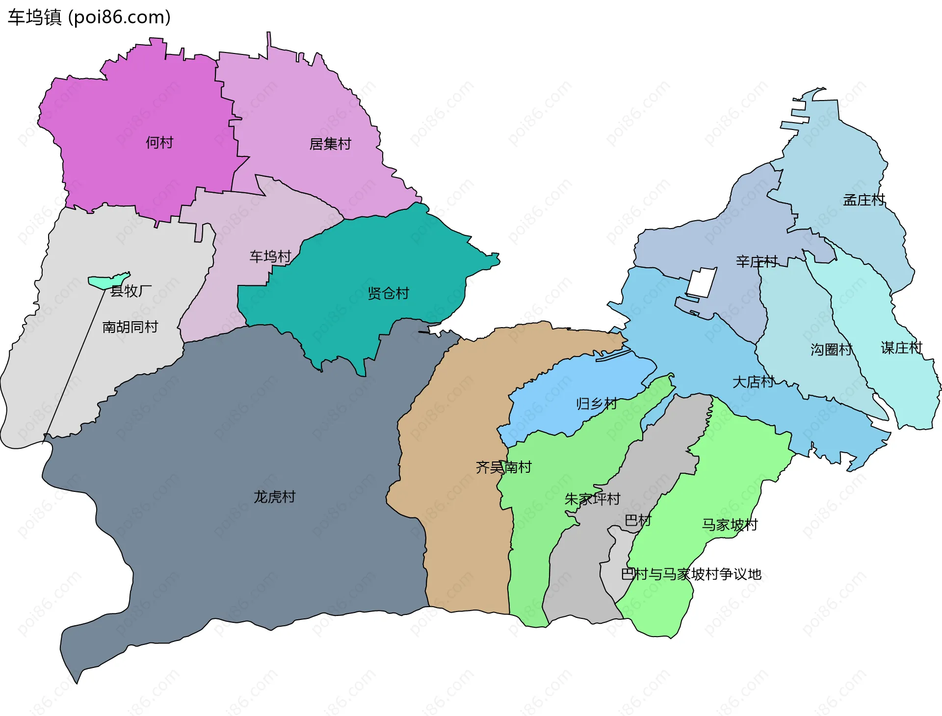 车坞镇边界地图(五级行政区划)