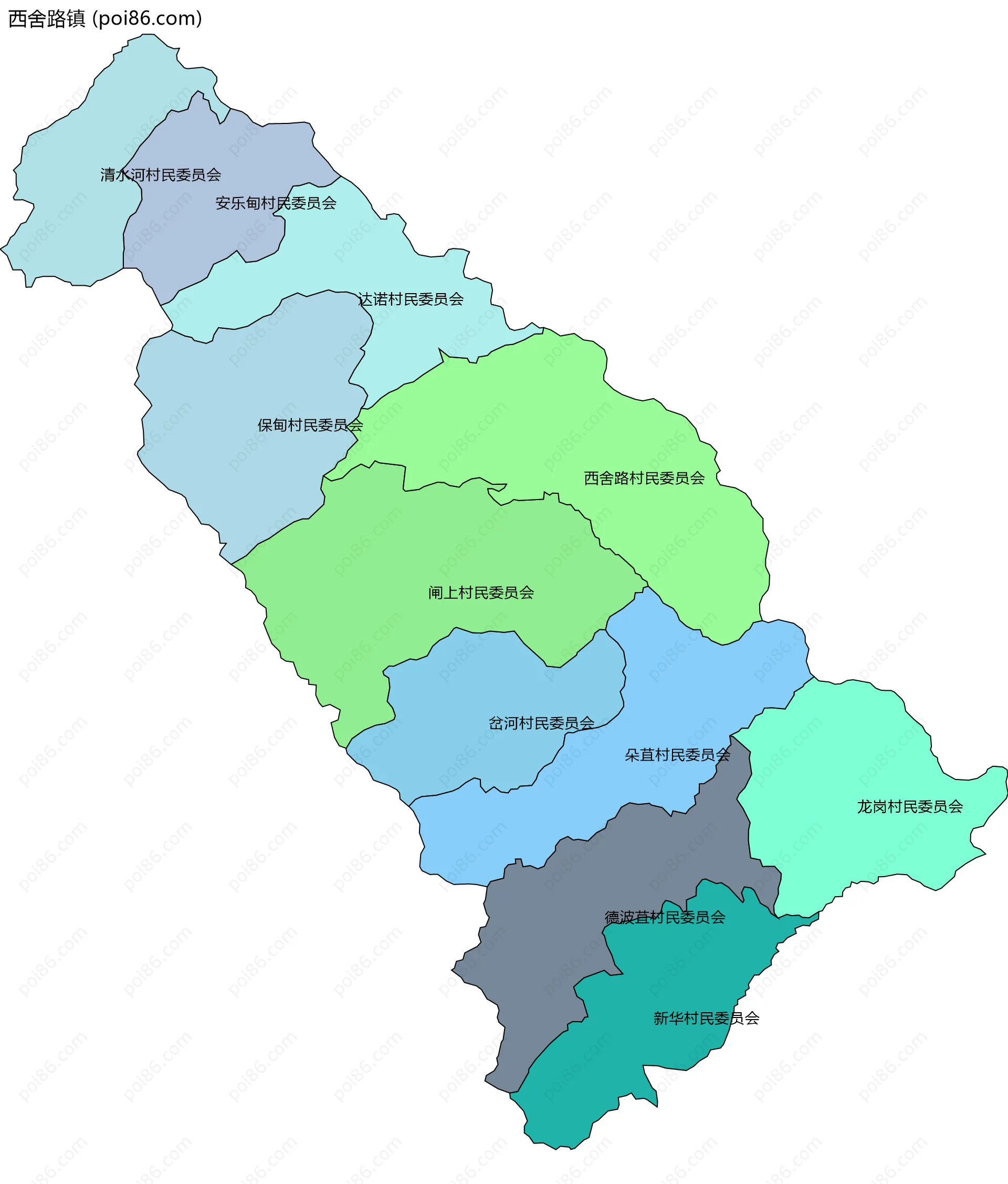 西舍路镇边界地图(五级行政区划)