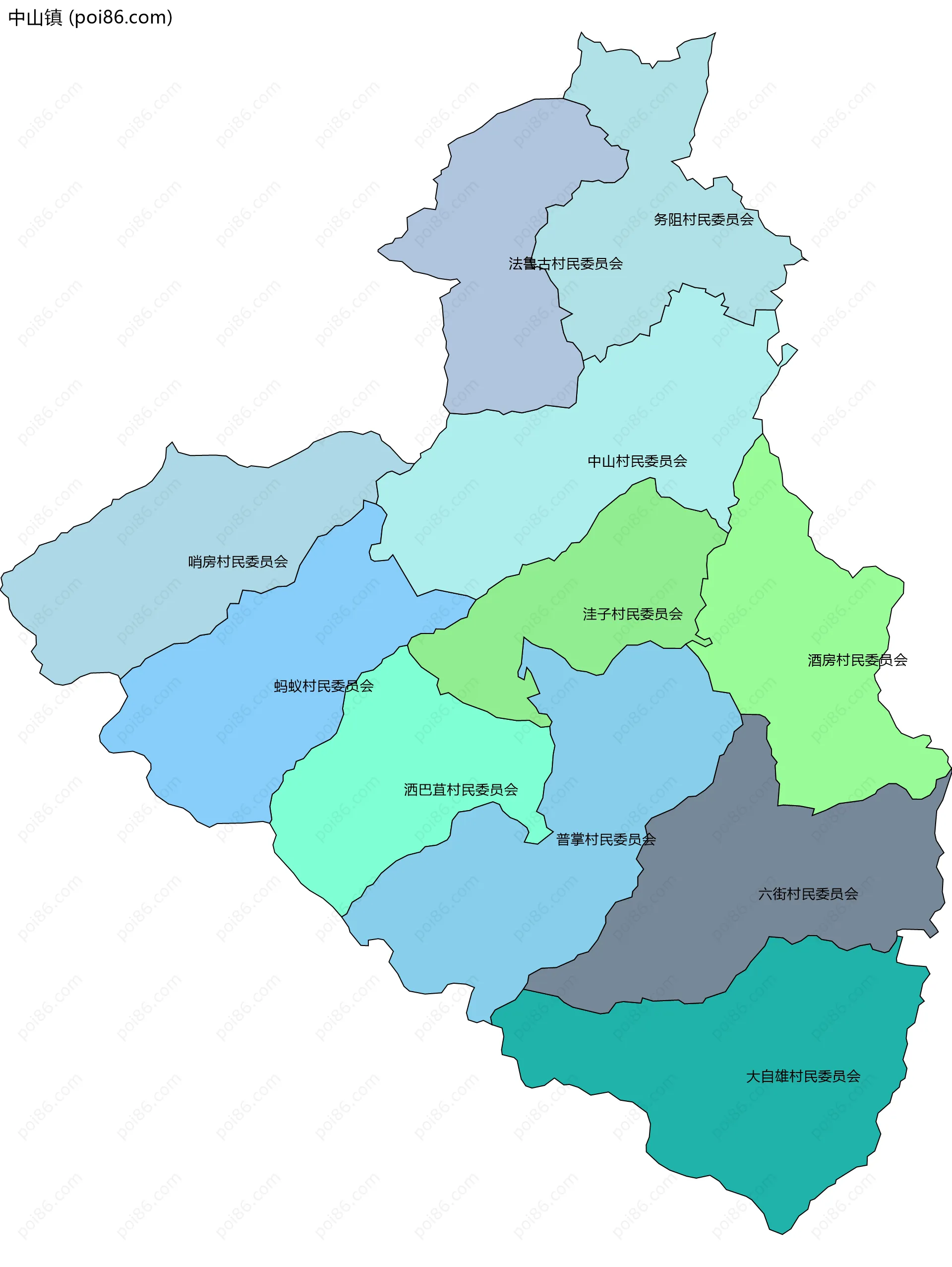 中山镇边界地图(五级行政区划)