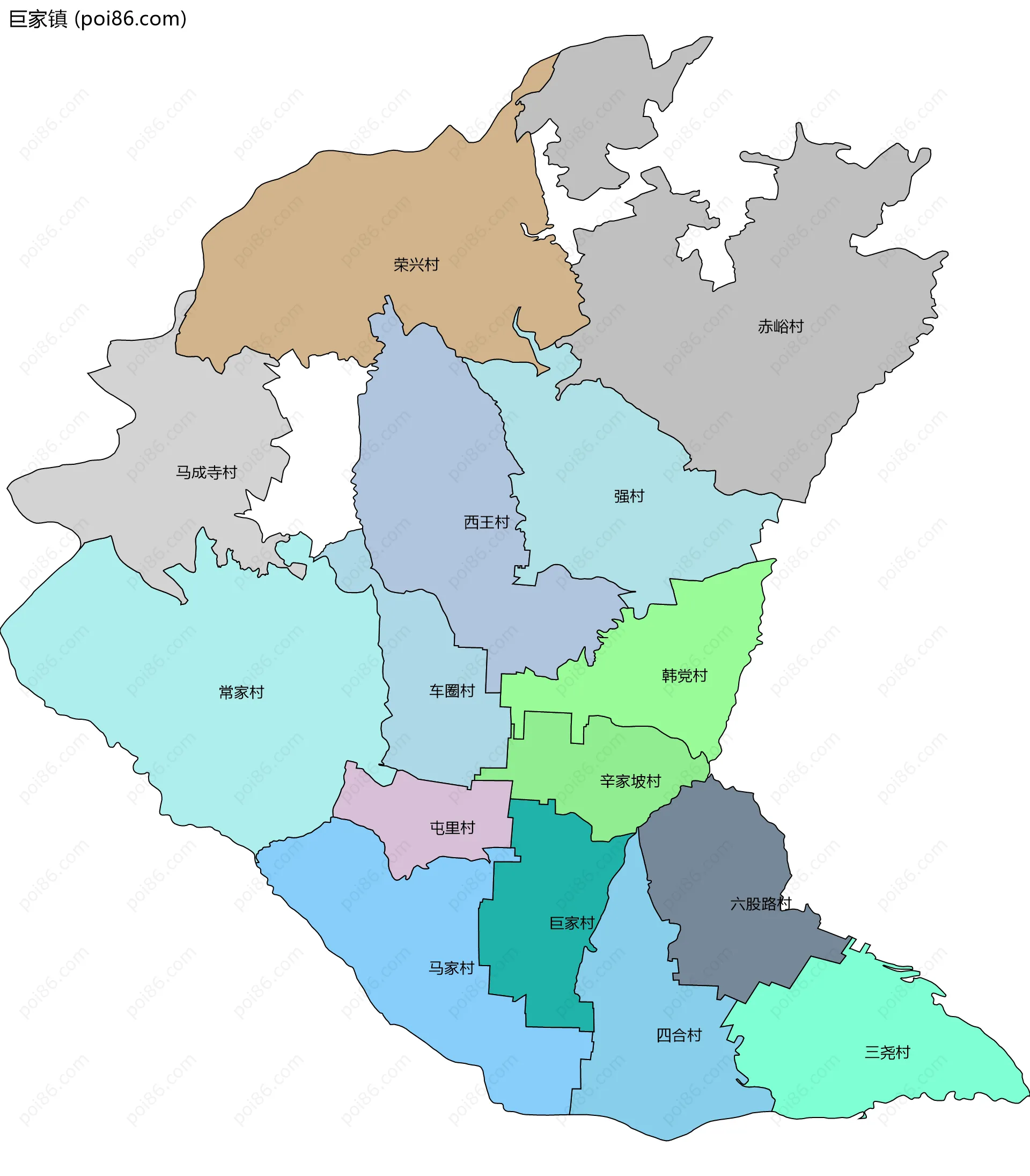 巨家镇边界地图(五级行政区划)