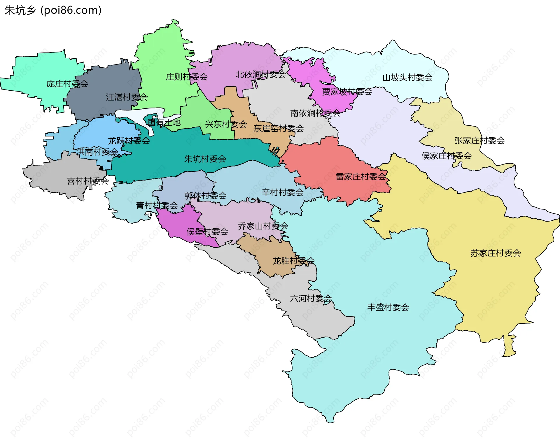 朱坑乡边界地图(五级行政区划)