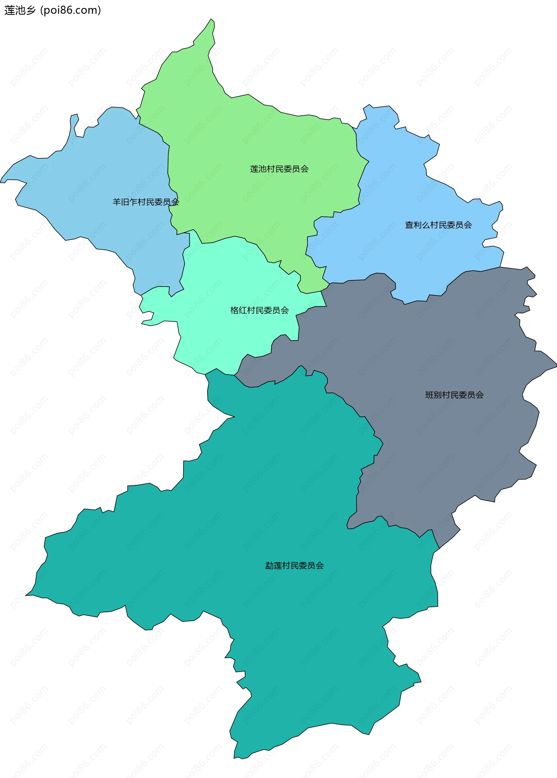 莲池乡边界地图(五级行政区划)