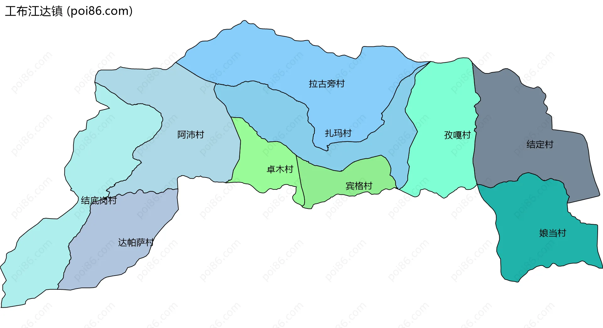 工布江达镇边界地图(五级行政区划)