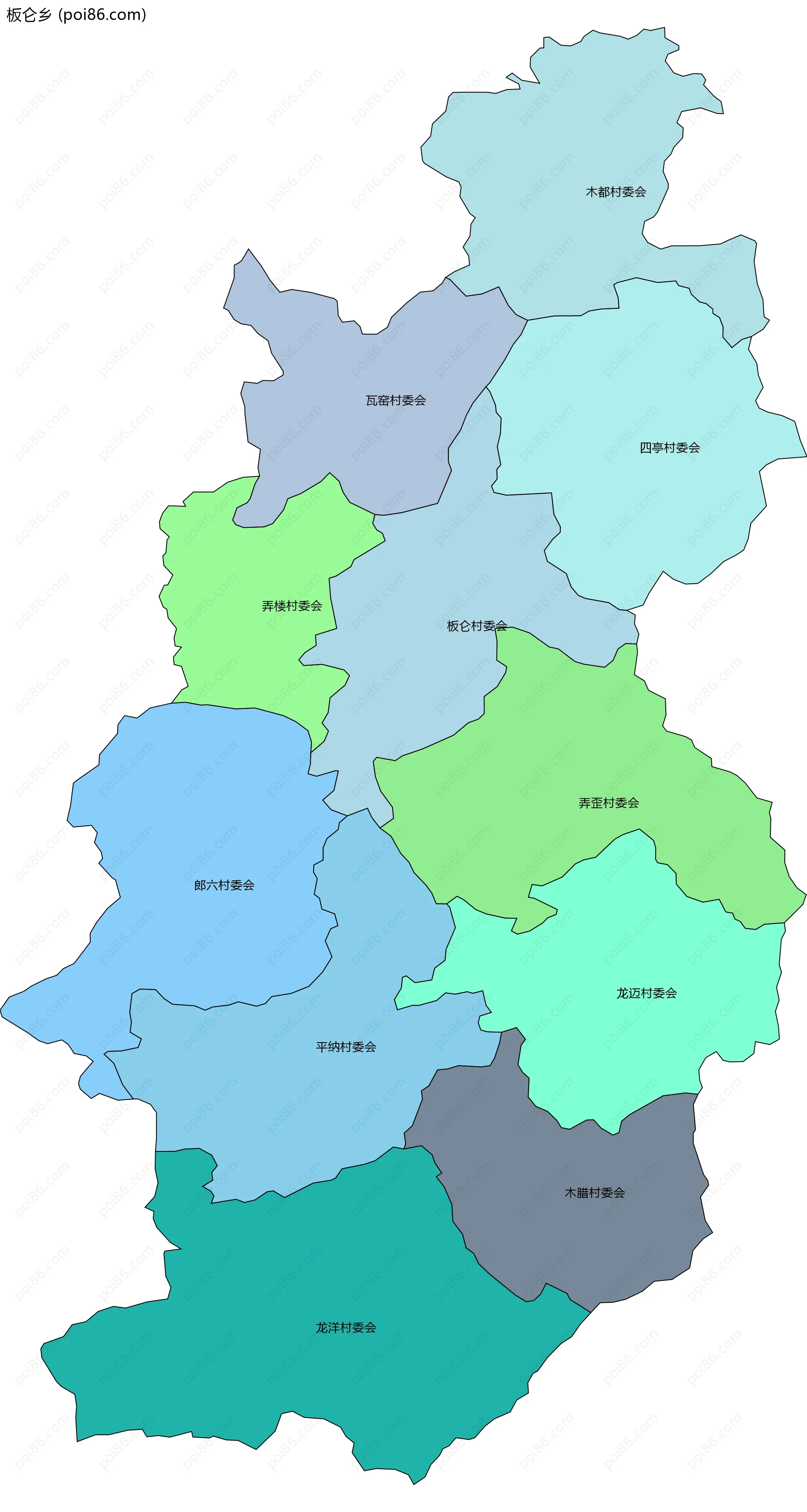 板仑乡边界地图(五级行政区划)