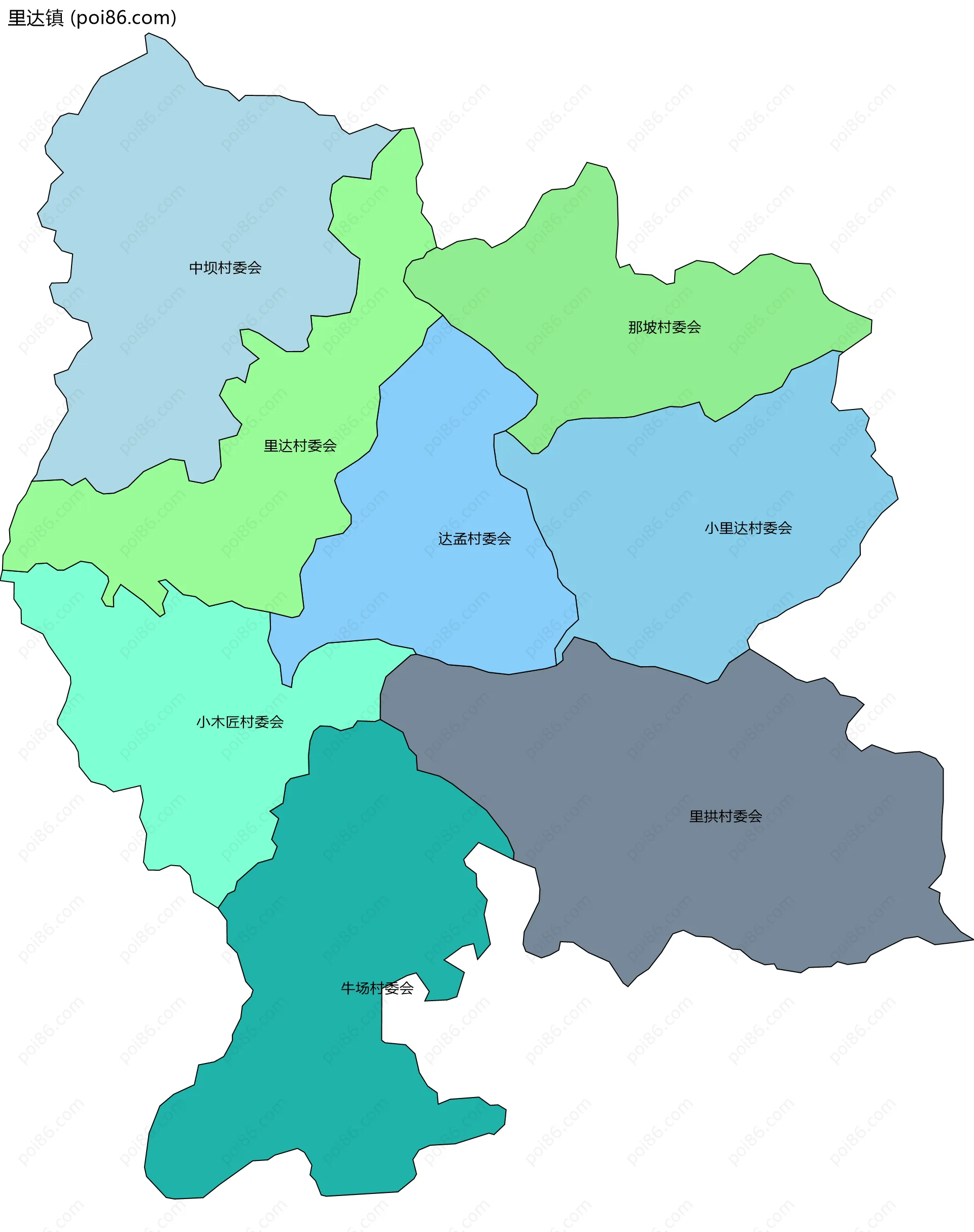 里达镇边界地图(五级行政区划)