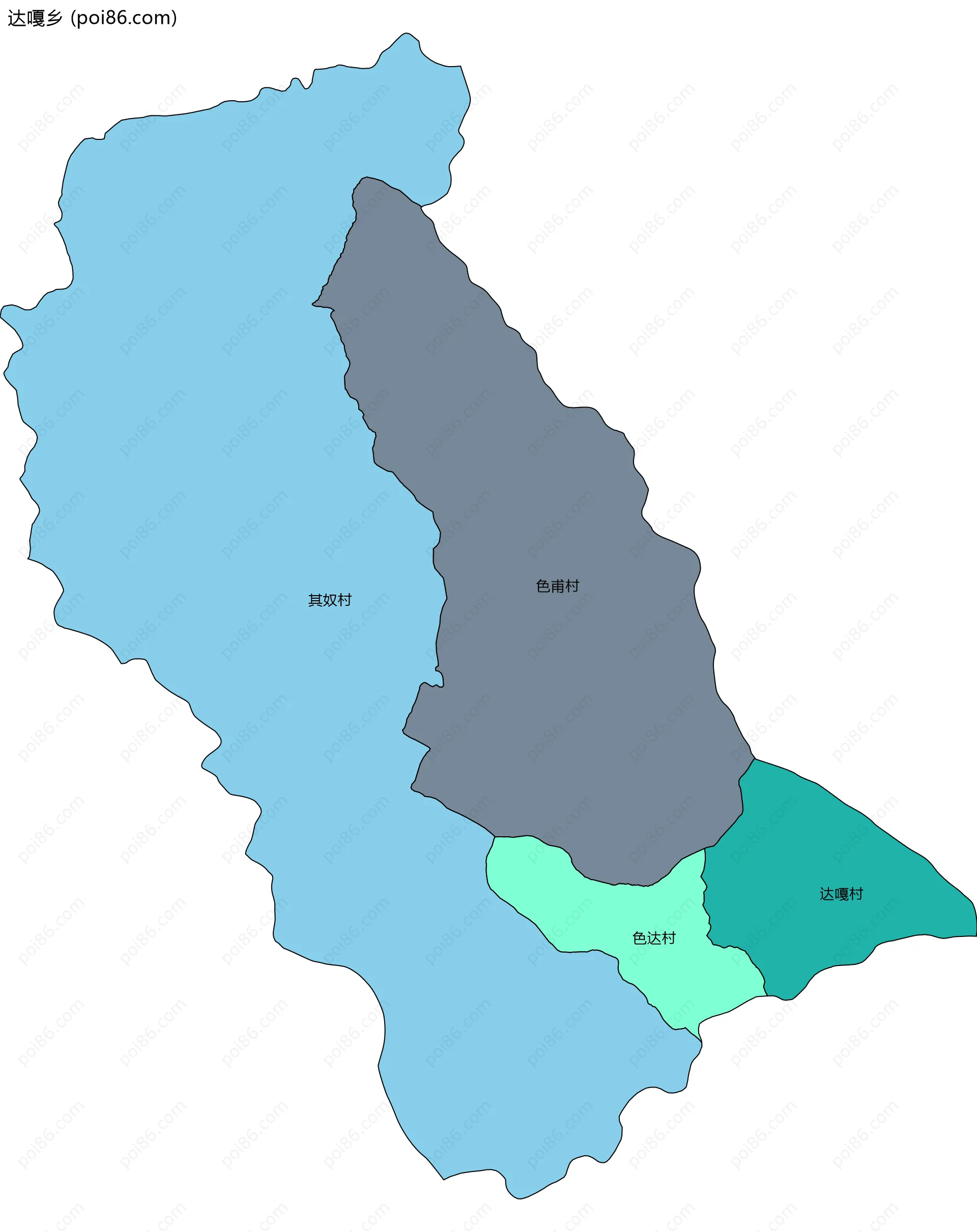达嘎乡边界地图(五级行政区划)