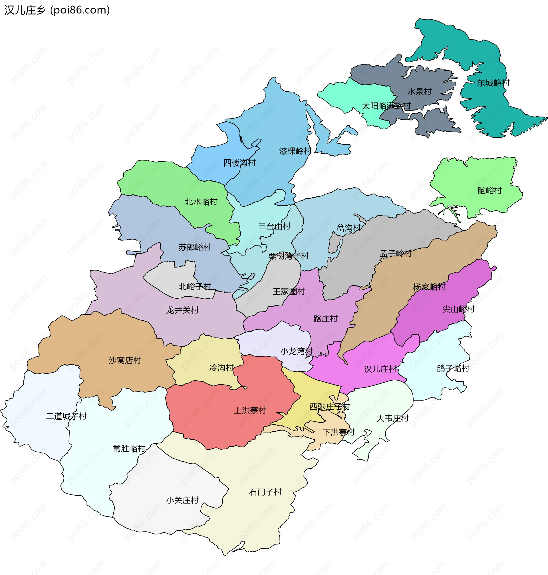 汉儿庄乡边界地图(五级行政区划)