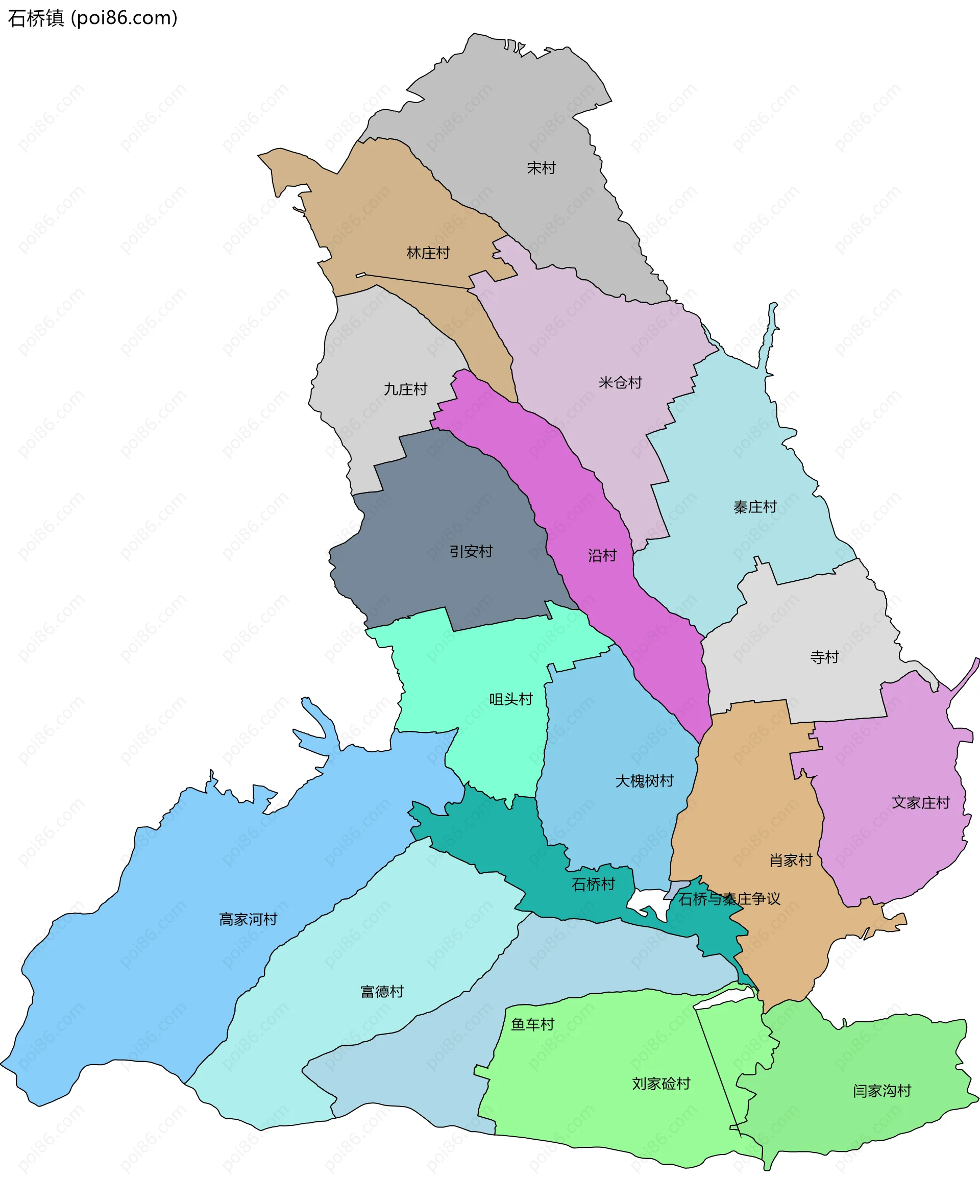 石桥镇边界地图(五级行政区划)