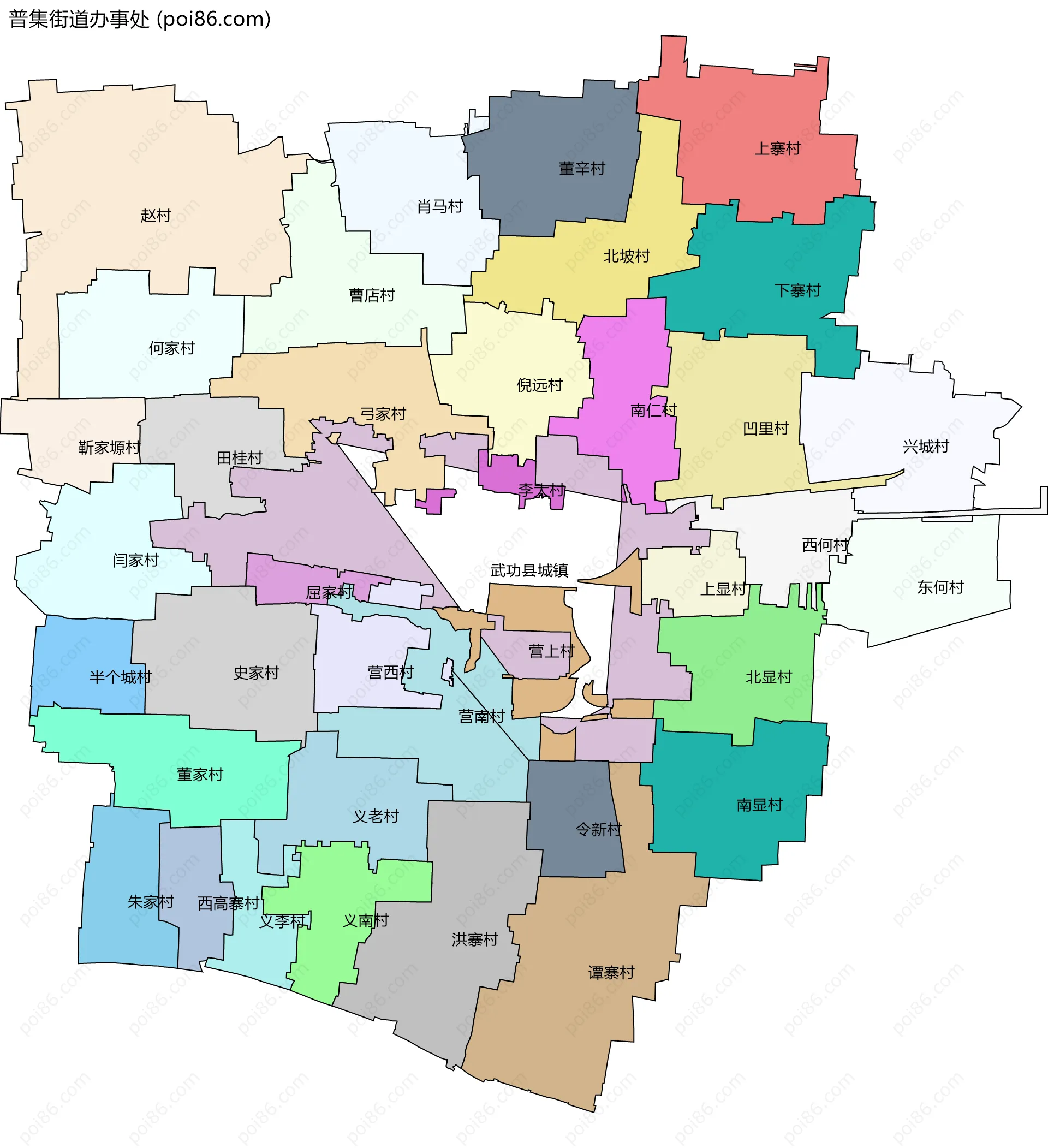普集街道办事处边界地图(五级行政区划)
