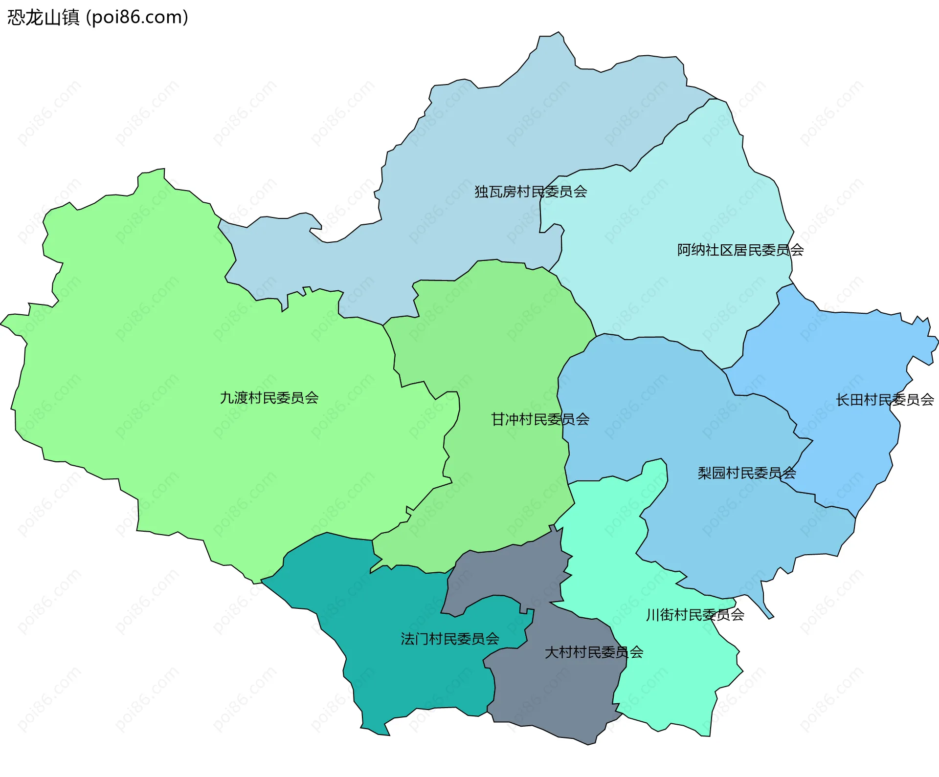 恐龙山镇边界地图(五级行政区划)