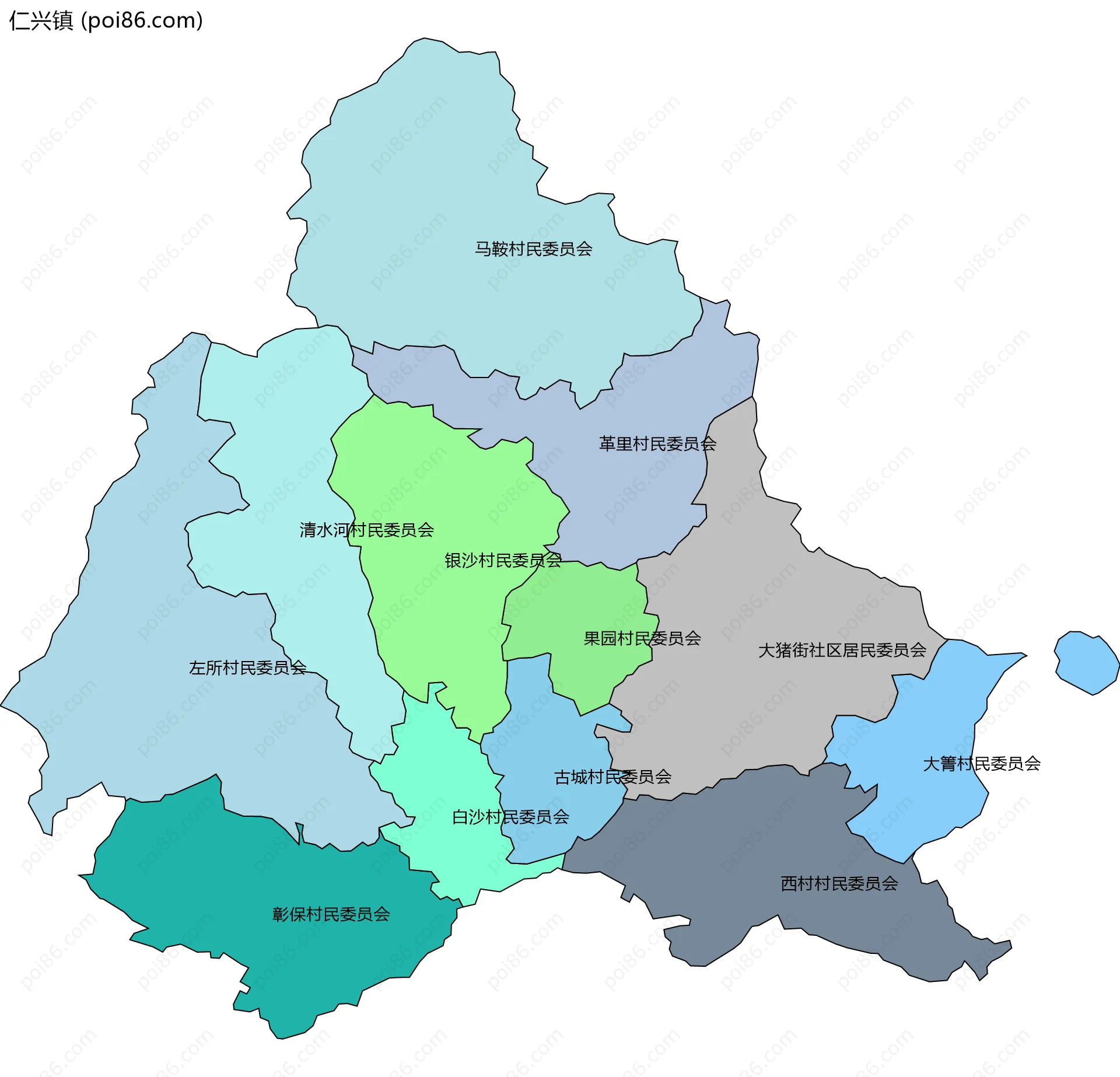 仁兴镇边界地图(五级行政区划)
