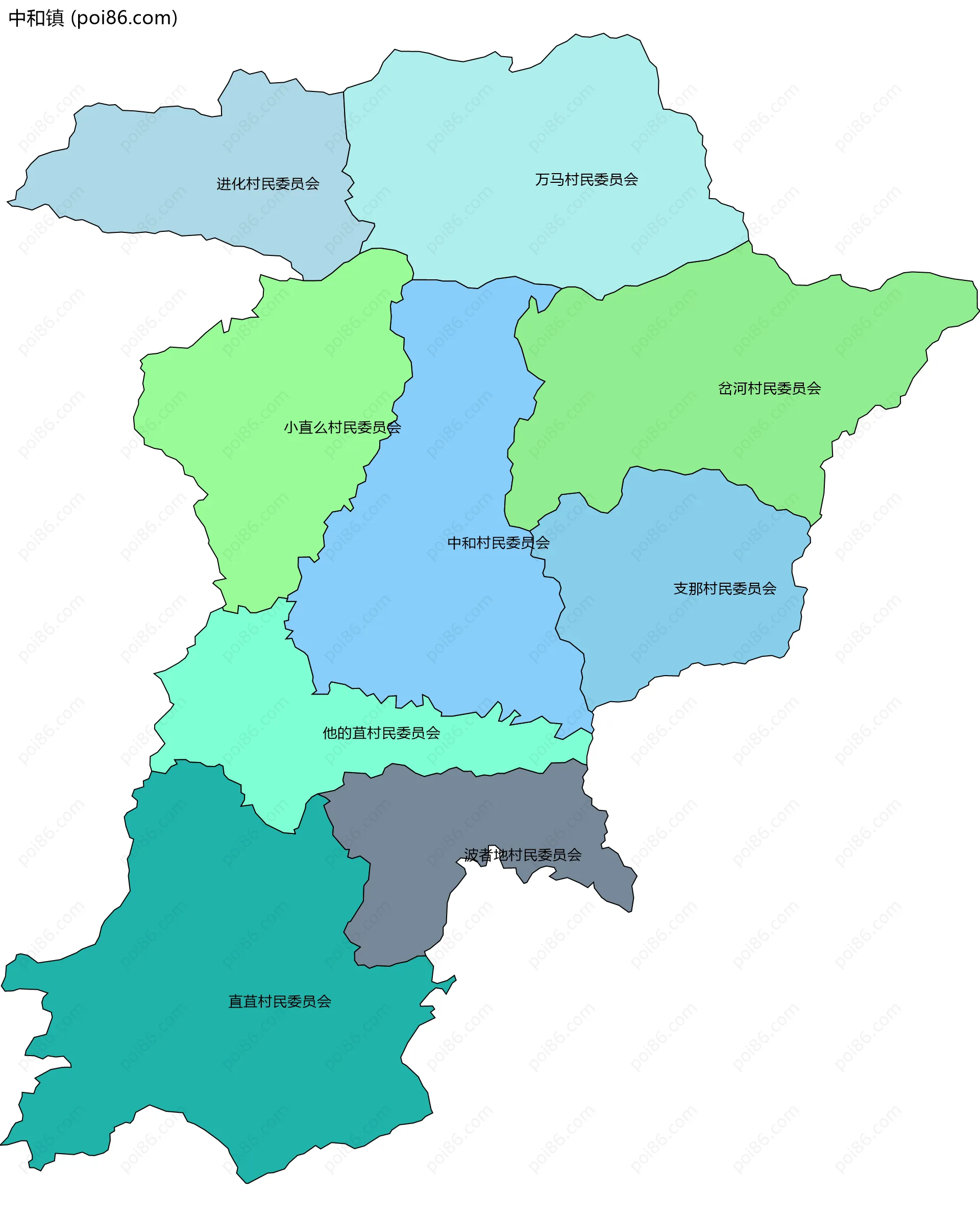 中和镇边界地图(五级行政区划)