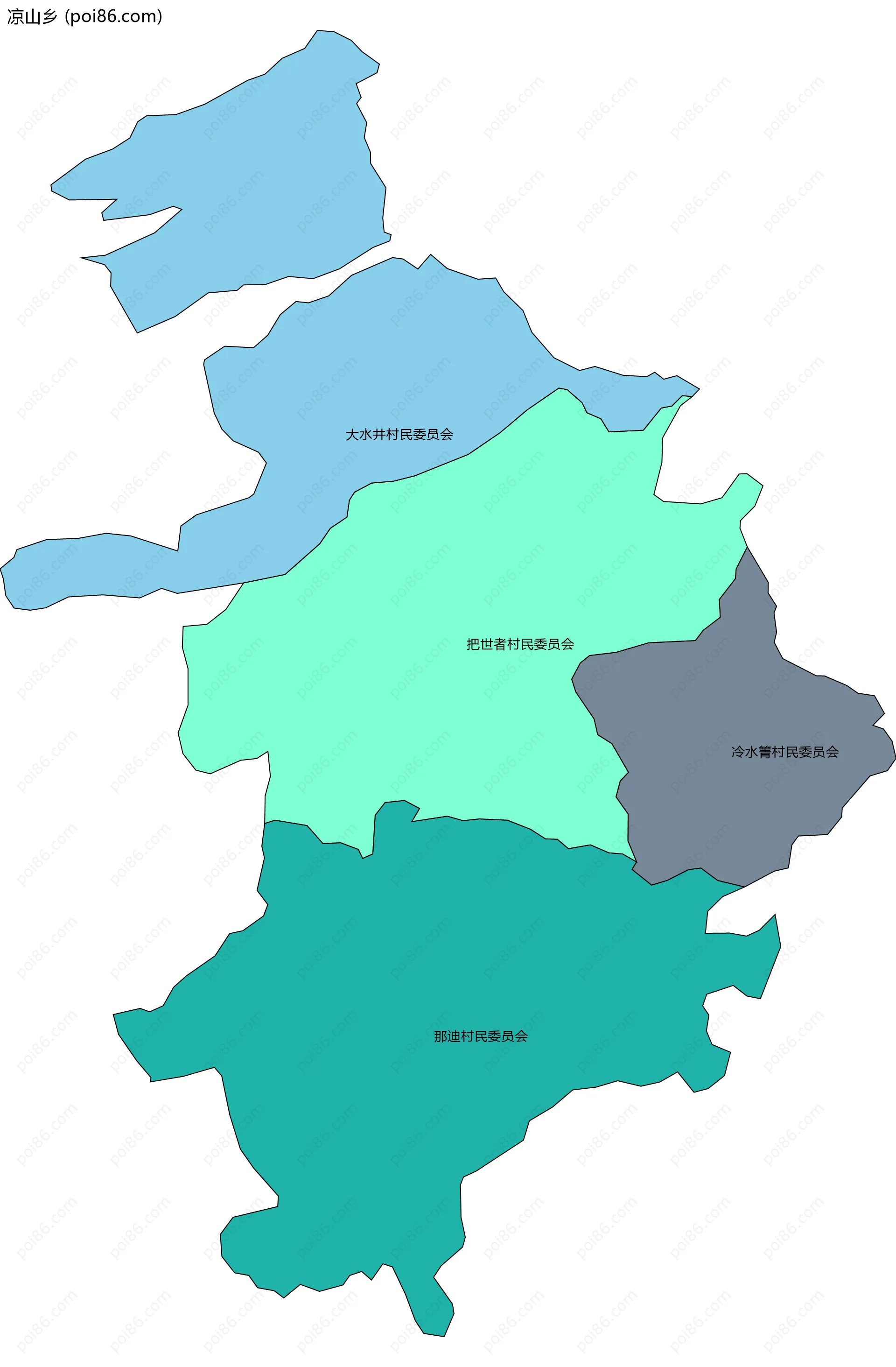 凉山乡边界地图(五级行政区划)