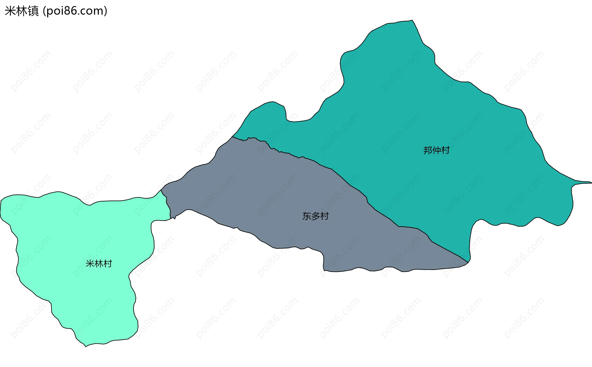 米林镇边界地图(五级行政区划)