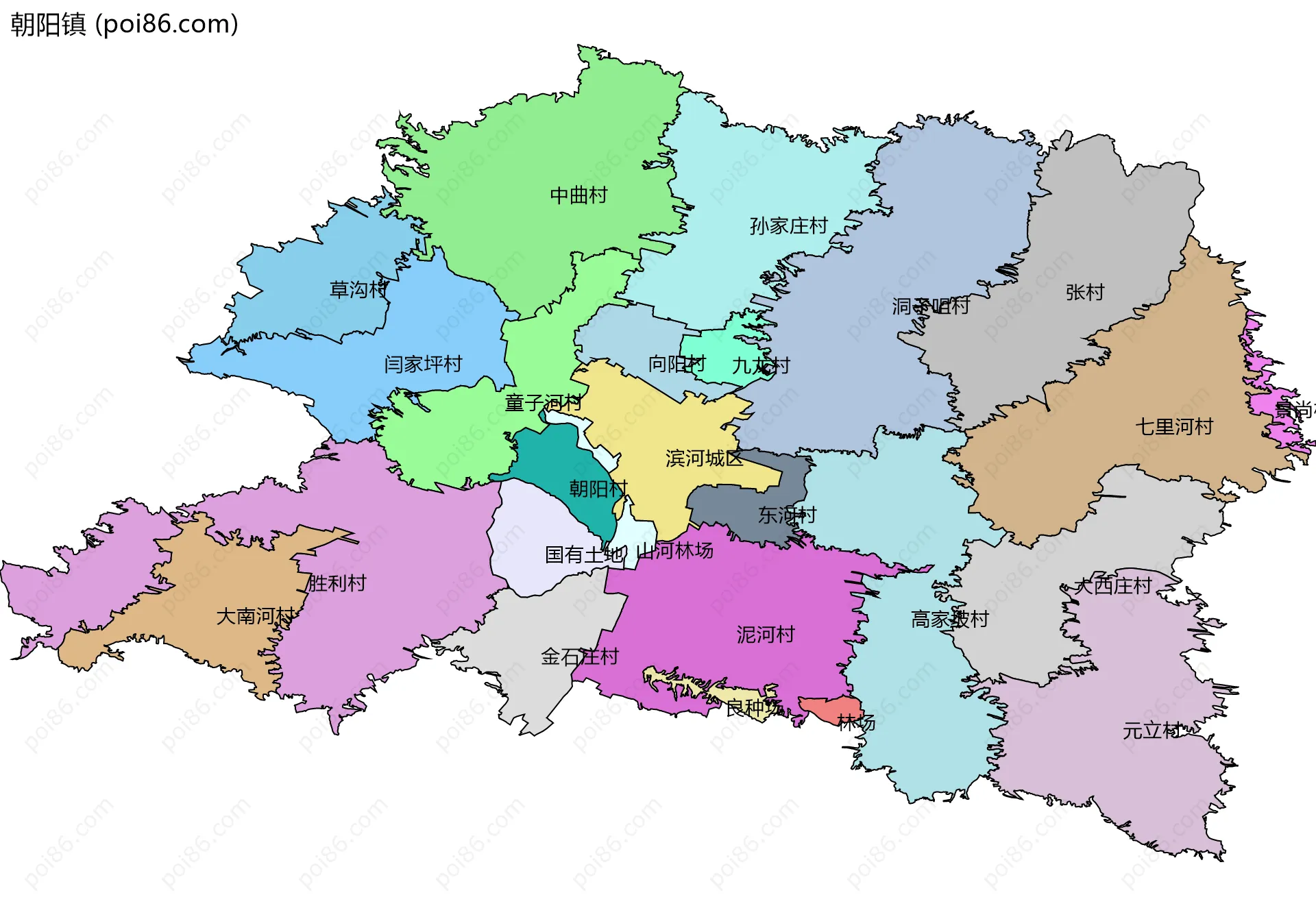 朝阳镇边界地图(五级行政区划)