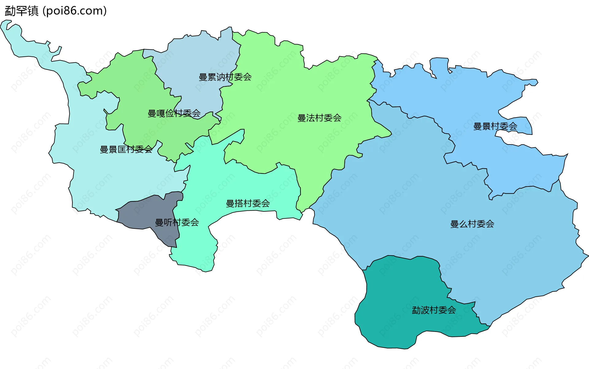 勐罕镇边界地图(五级行政区划)