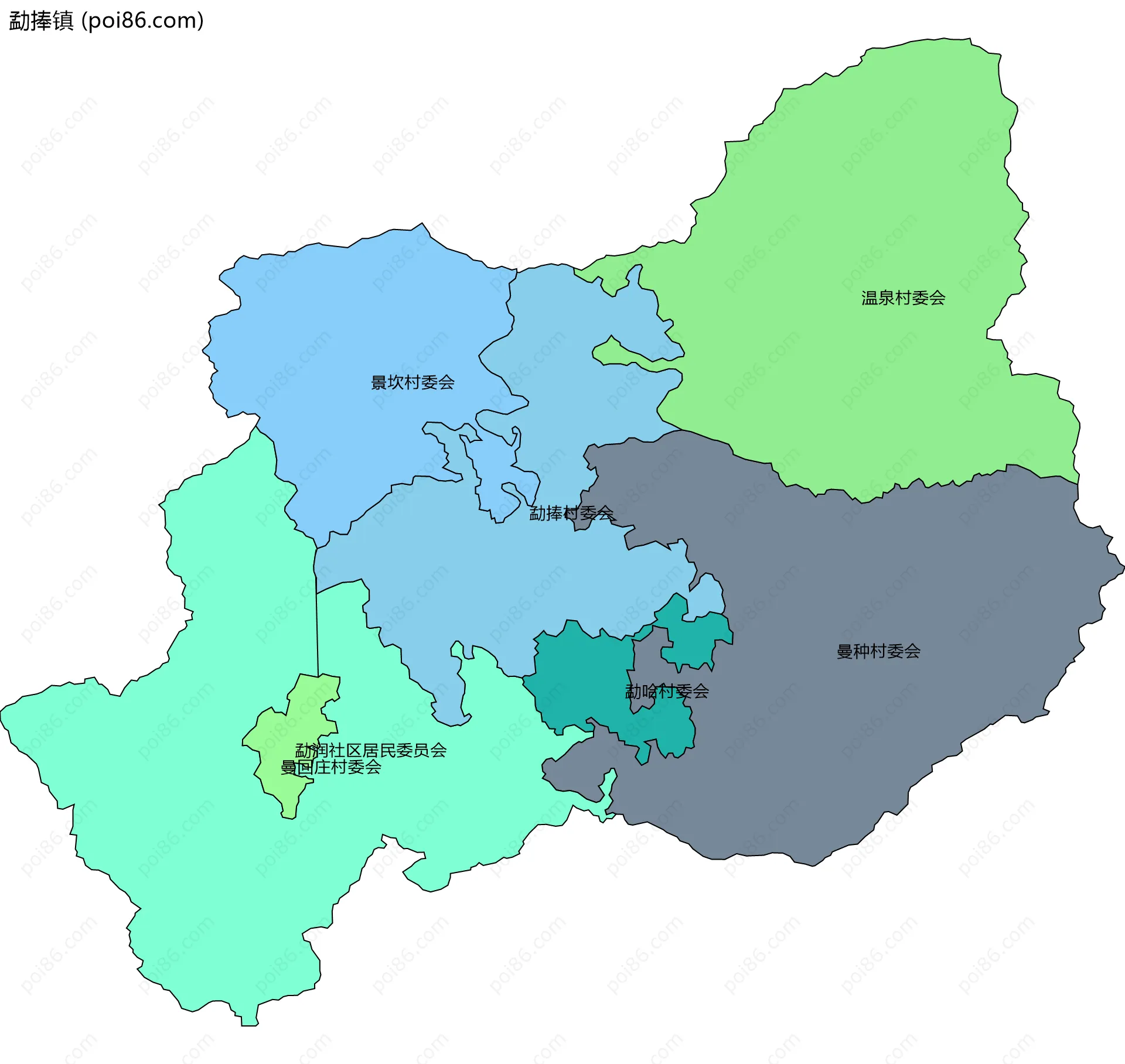 勐捧镇边界地图(五级行政区划)