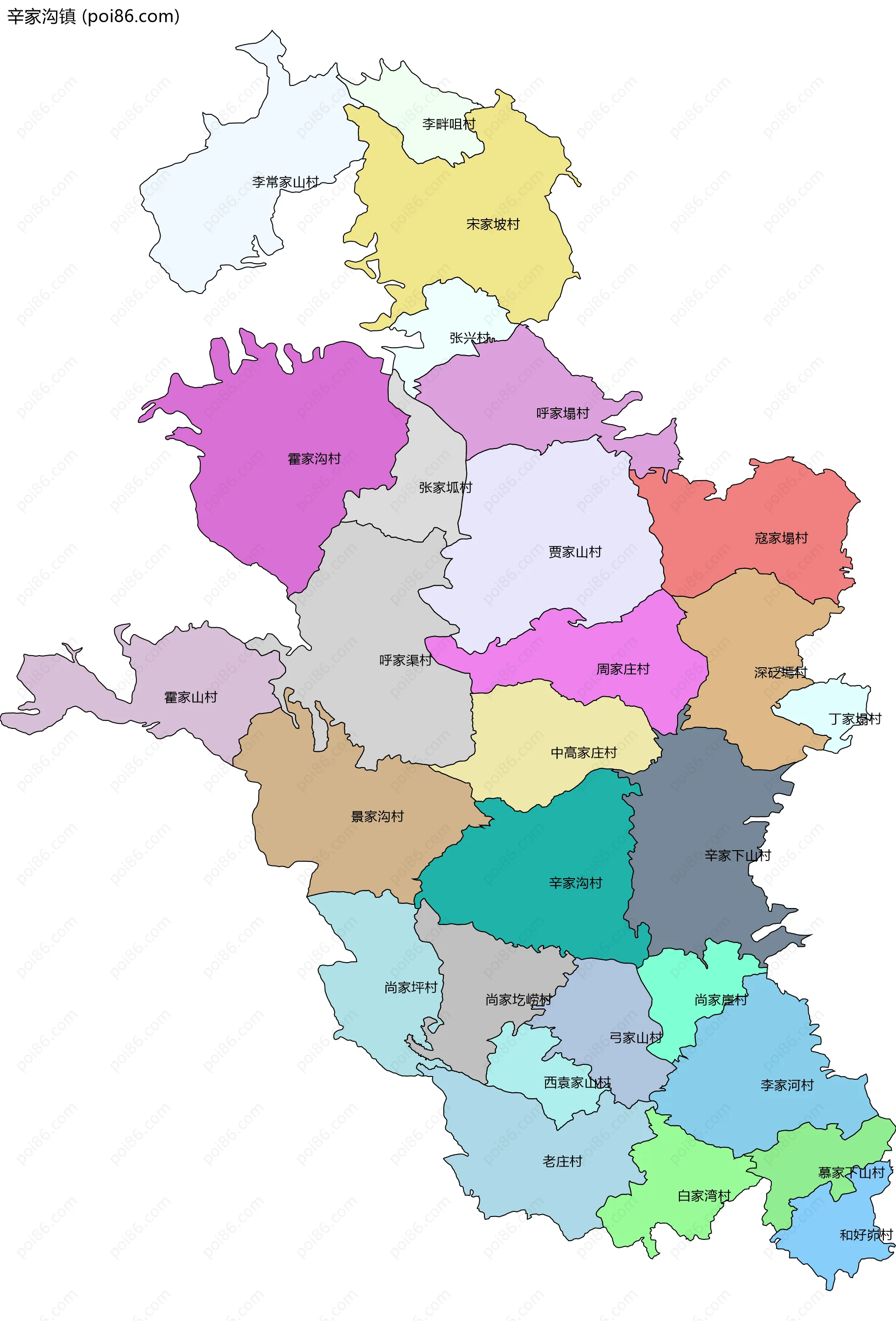 辛家沟镇边界地图(五级行政区划)