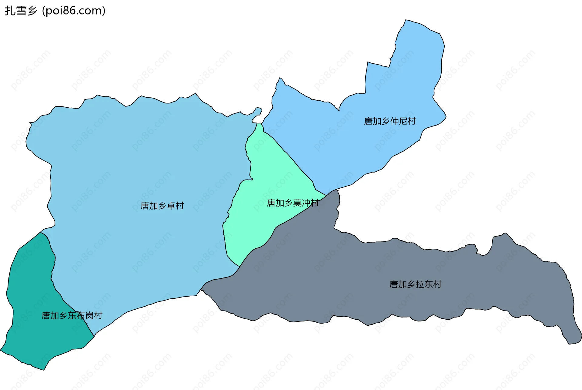 扎雪乡边界地图(五级行政区划)
