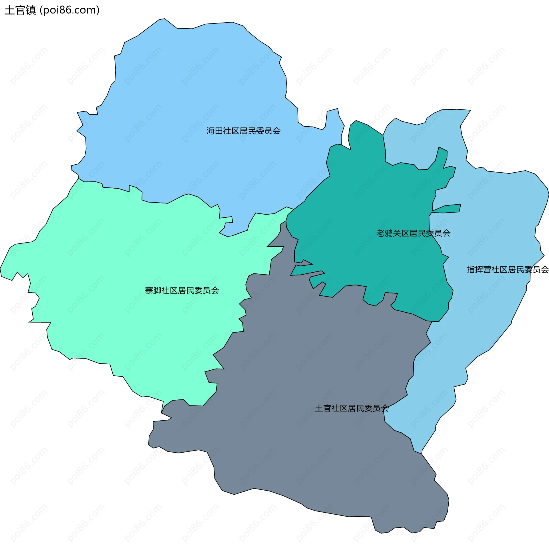 土官镇边界地图(五级行政区划)
