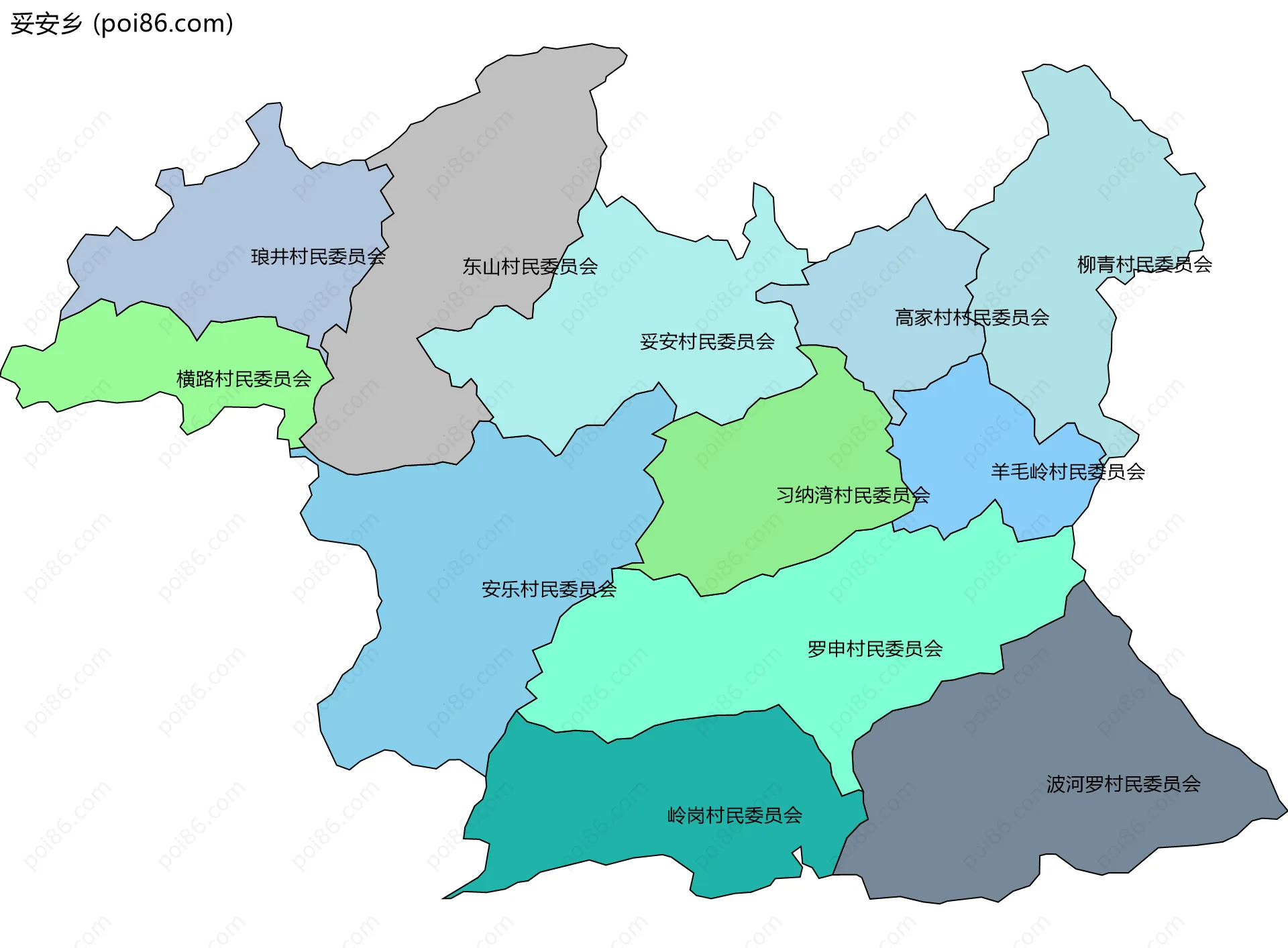 妥安乡边界地图(五级行政区划)