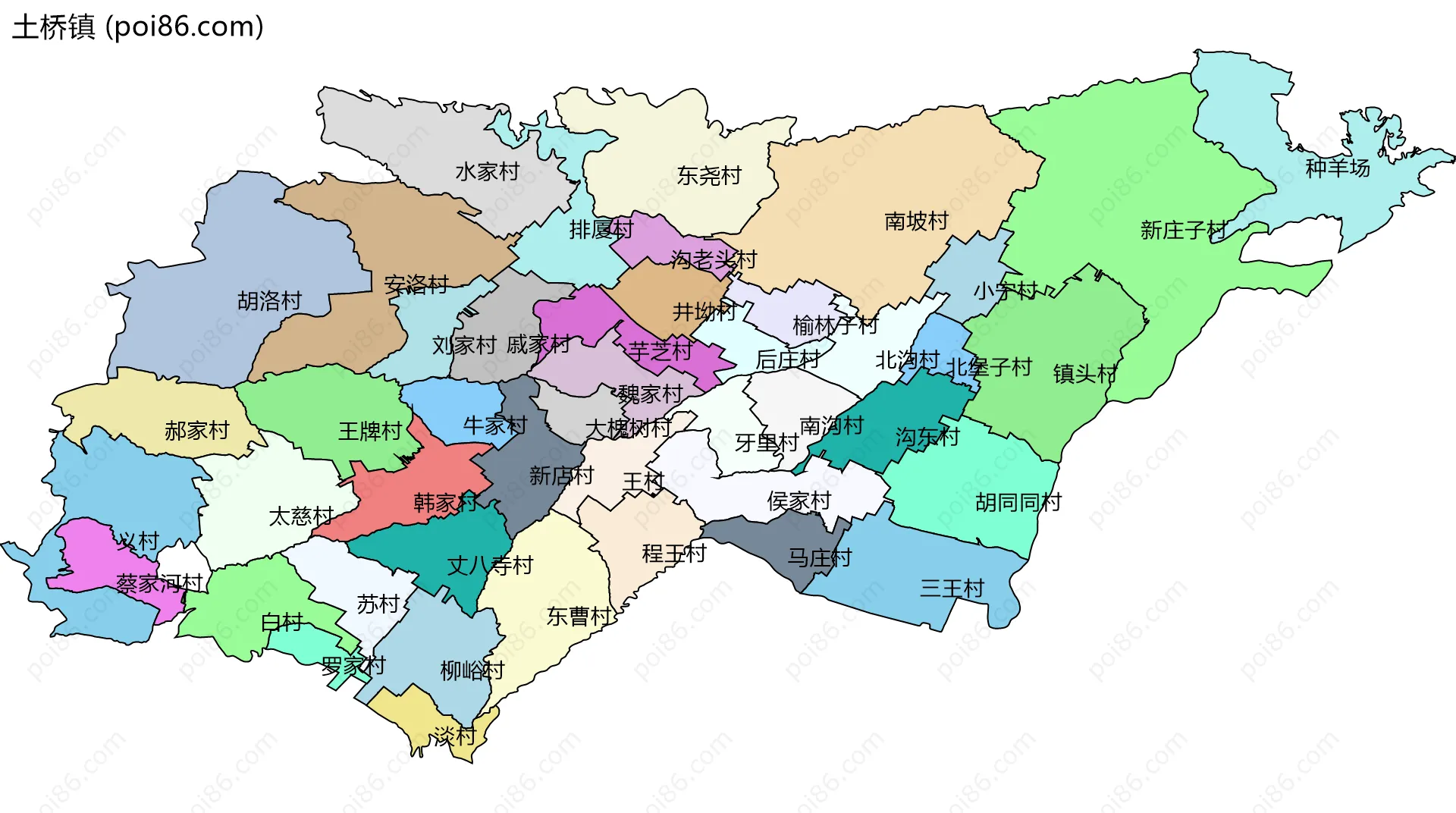 土桥镇边界地图(五级行政区划)