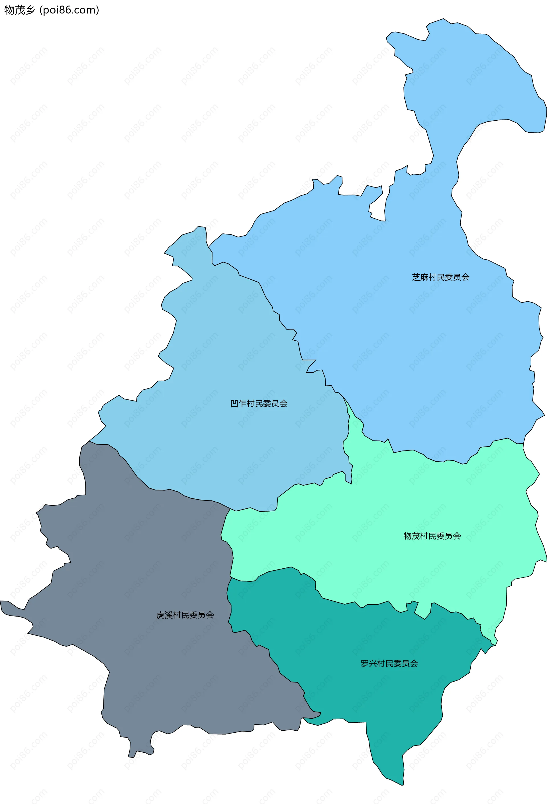 物茂乡边界地图(五级行政区划)