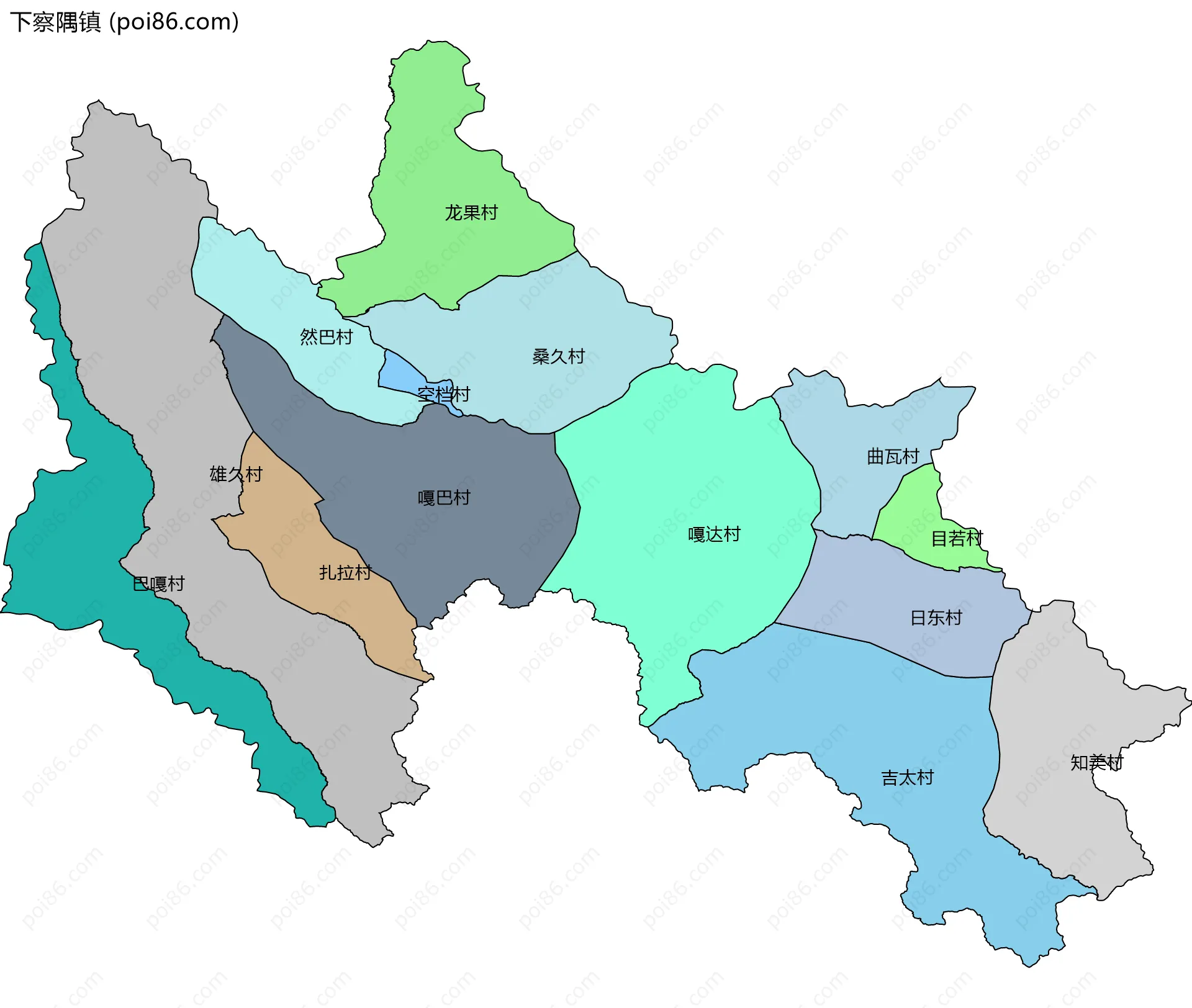 下察隅镇边界地图(五级行政区划)