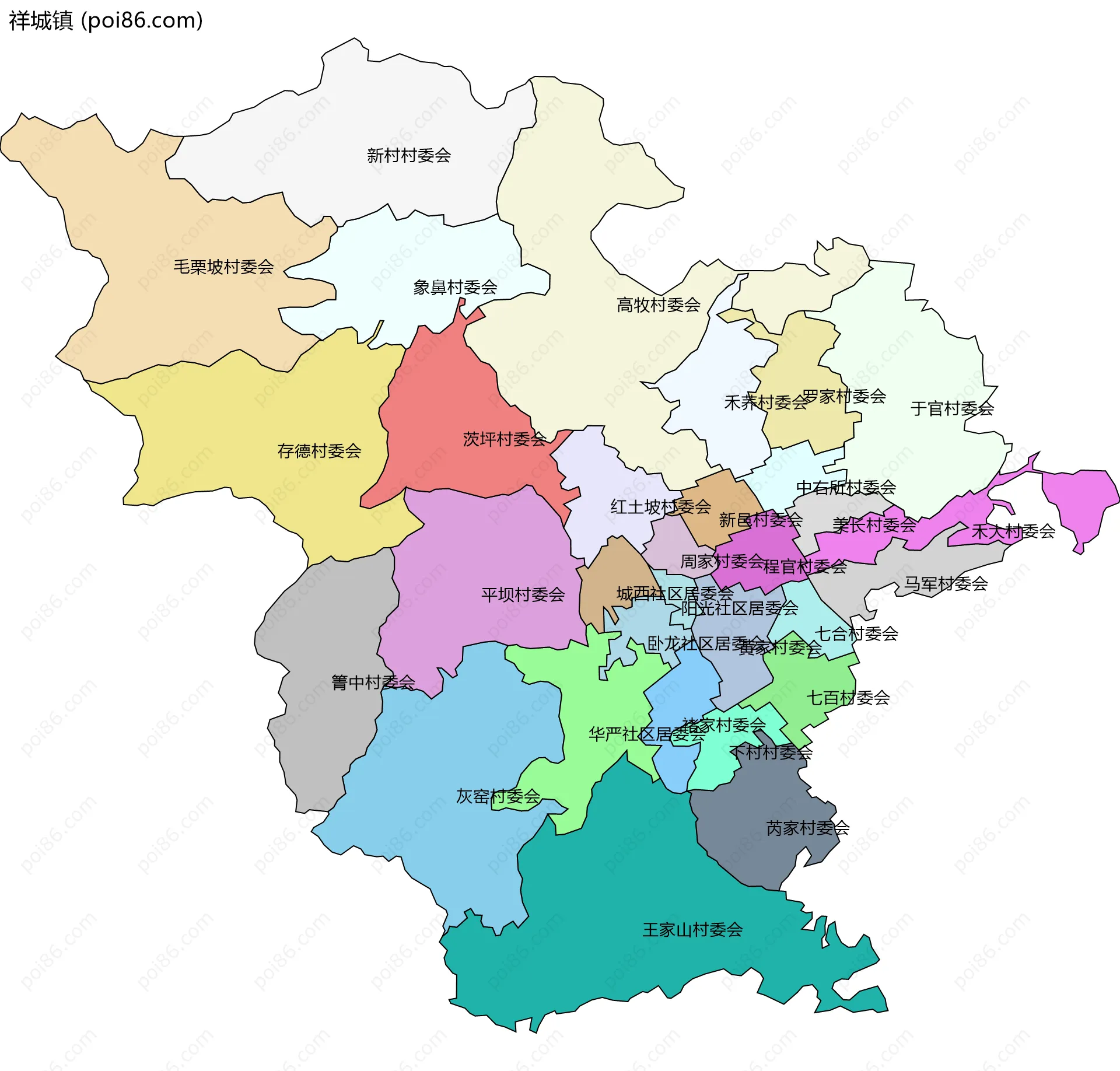 祥城镇边界地图(五级行政区划)