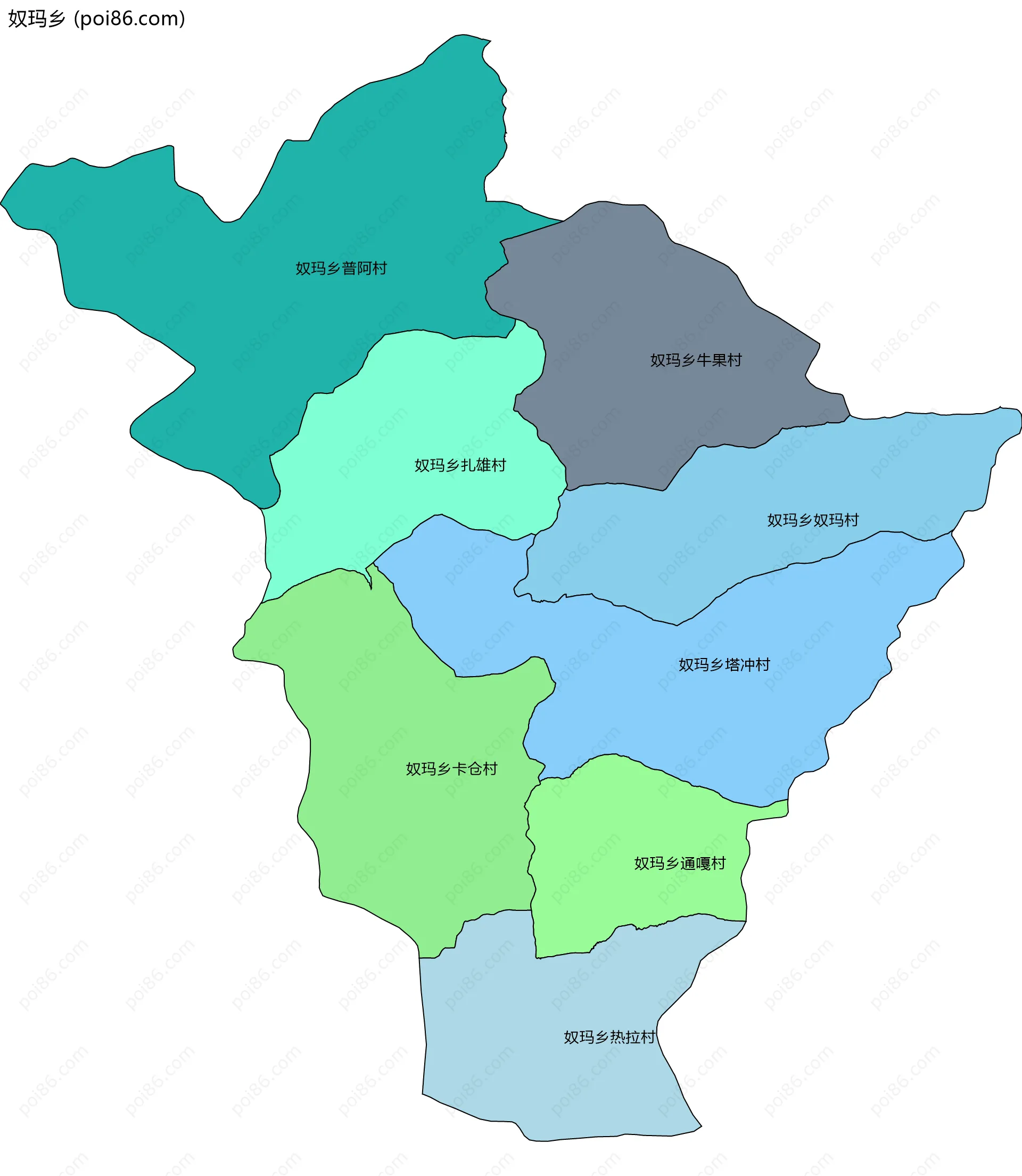 奴玛乡边界地图(五级行政区划)