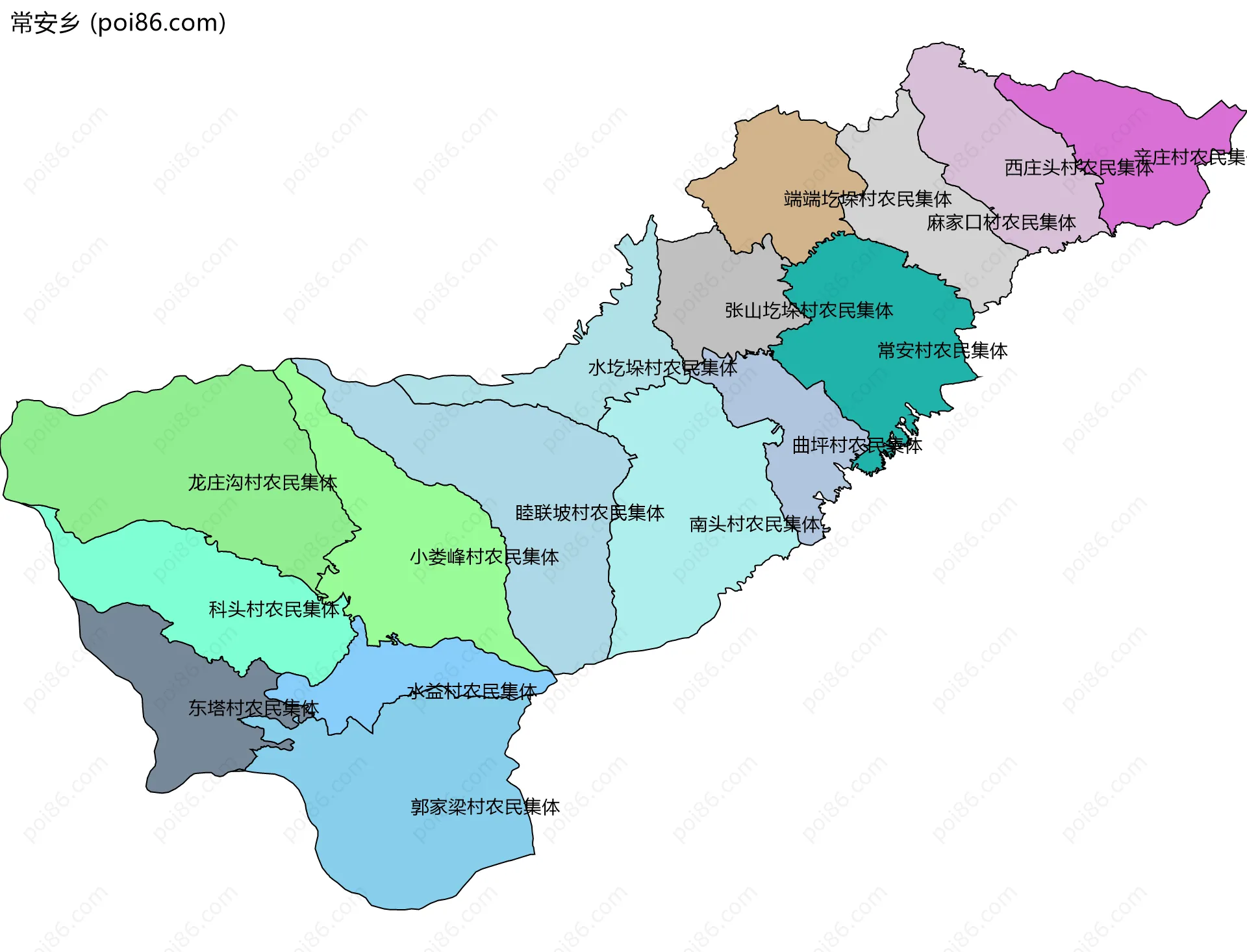 常安乡边界地图(五级行政区划)