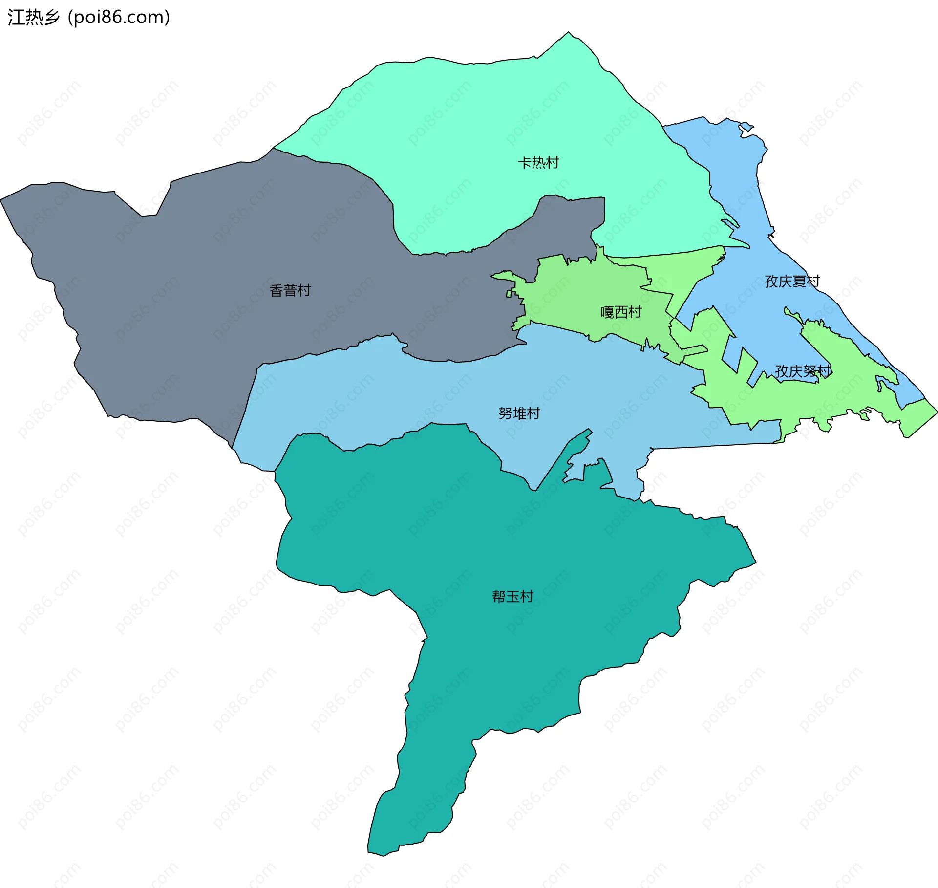 江热乡边界地图(五级行政区划)