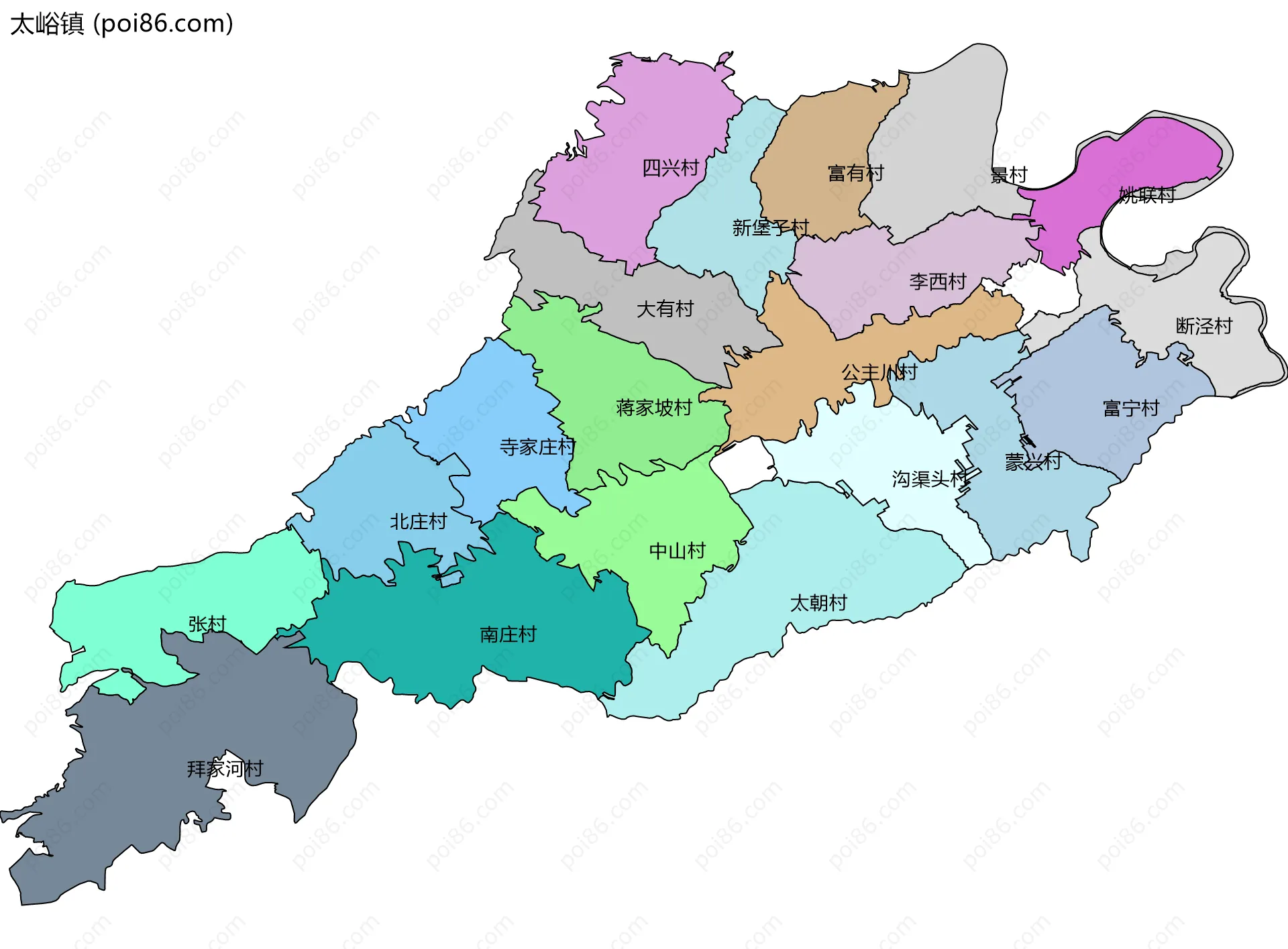 太峪镇边界地图(五级行政区划)