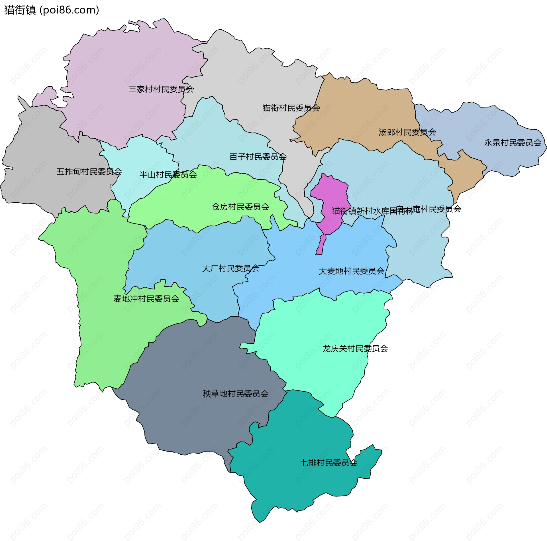 猫街镇边界地图(五级行政区划)