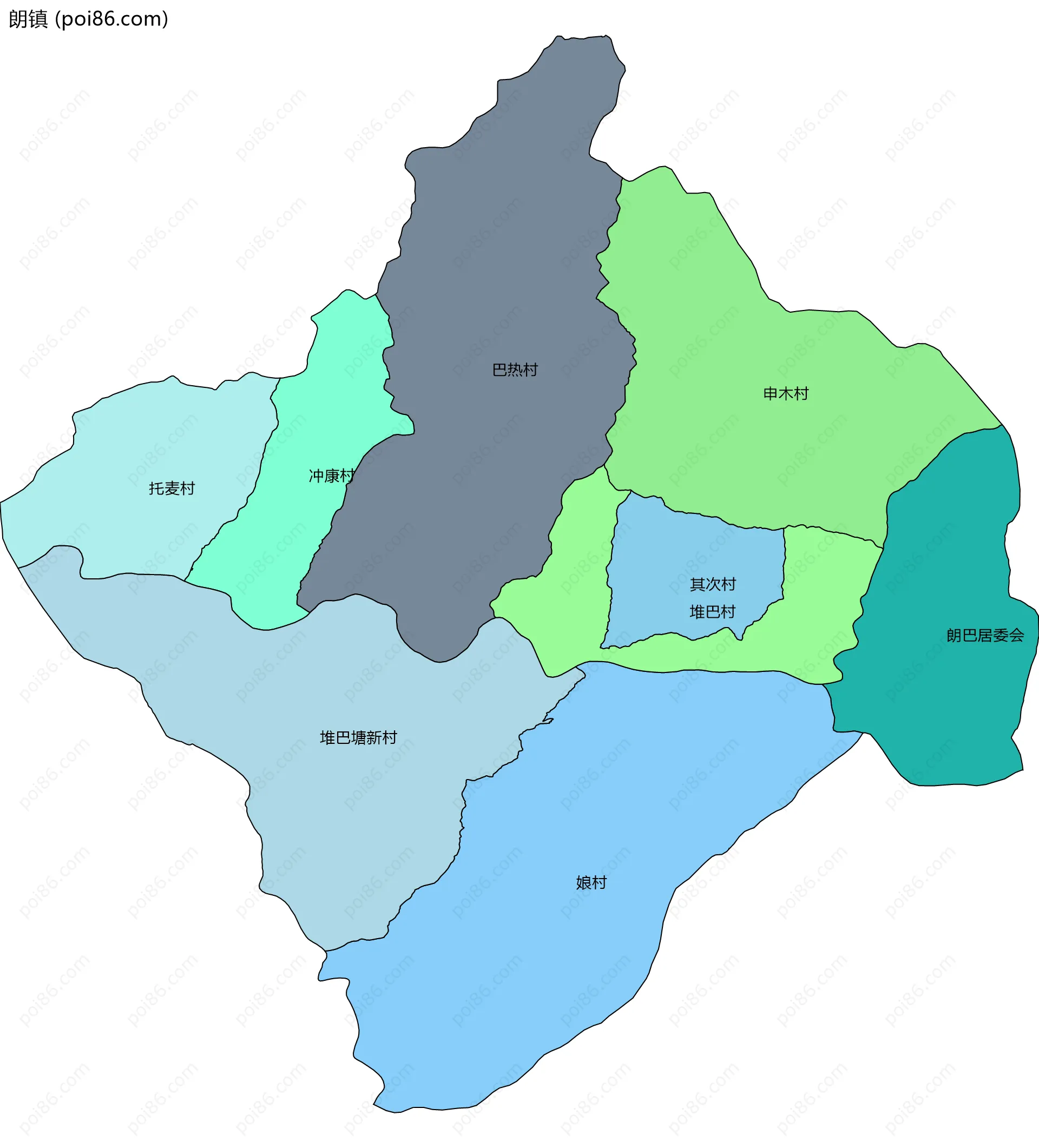 朗镇边界地图(五级行政区划)